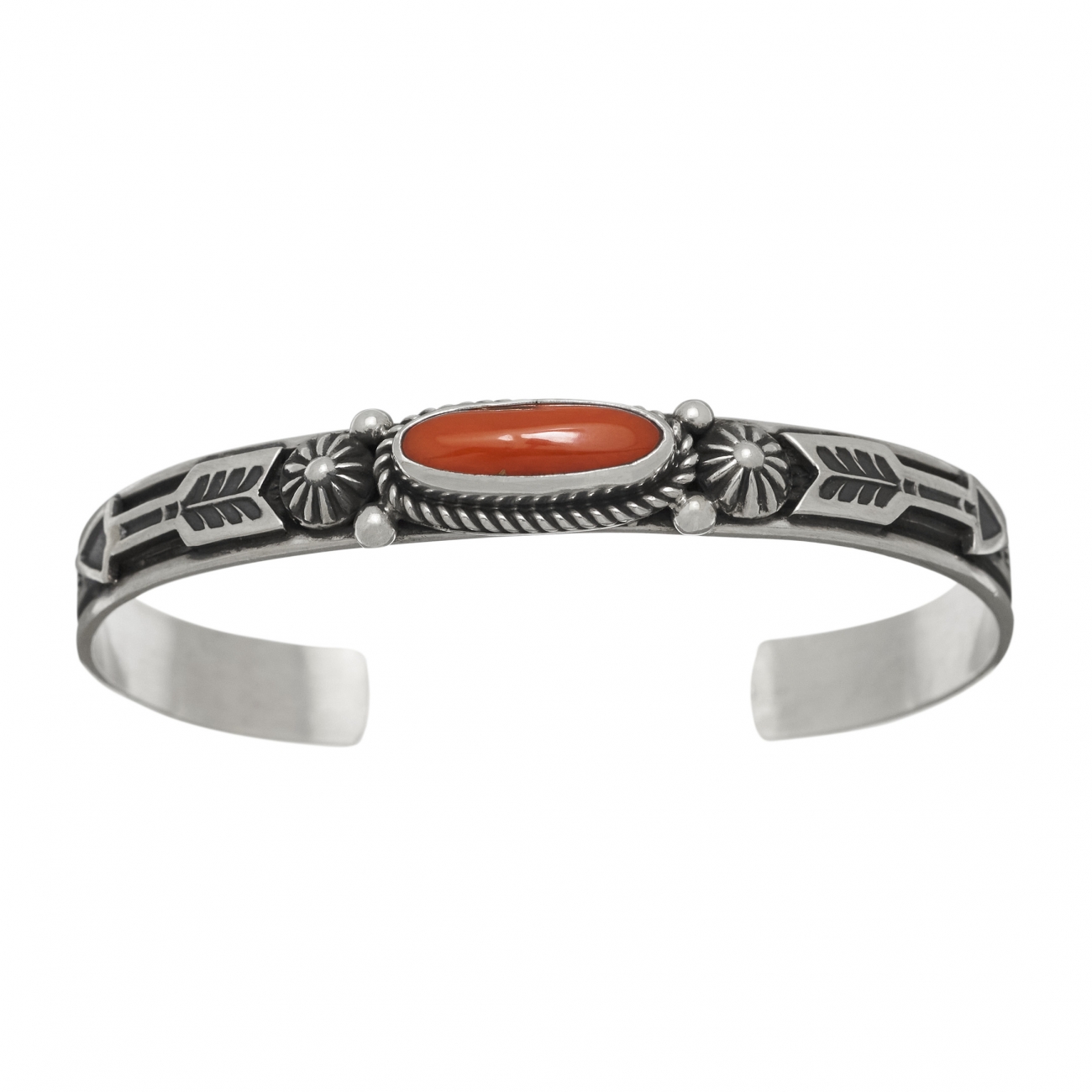 Bracelet Navajo BR680 pour homme en corail et argent - Harpo Paris
