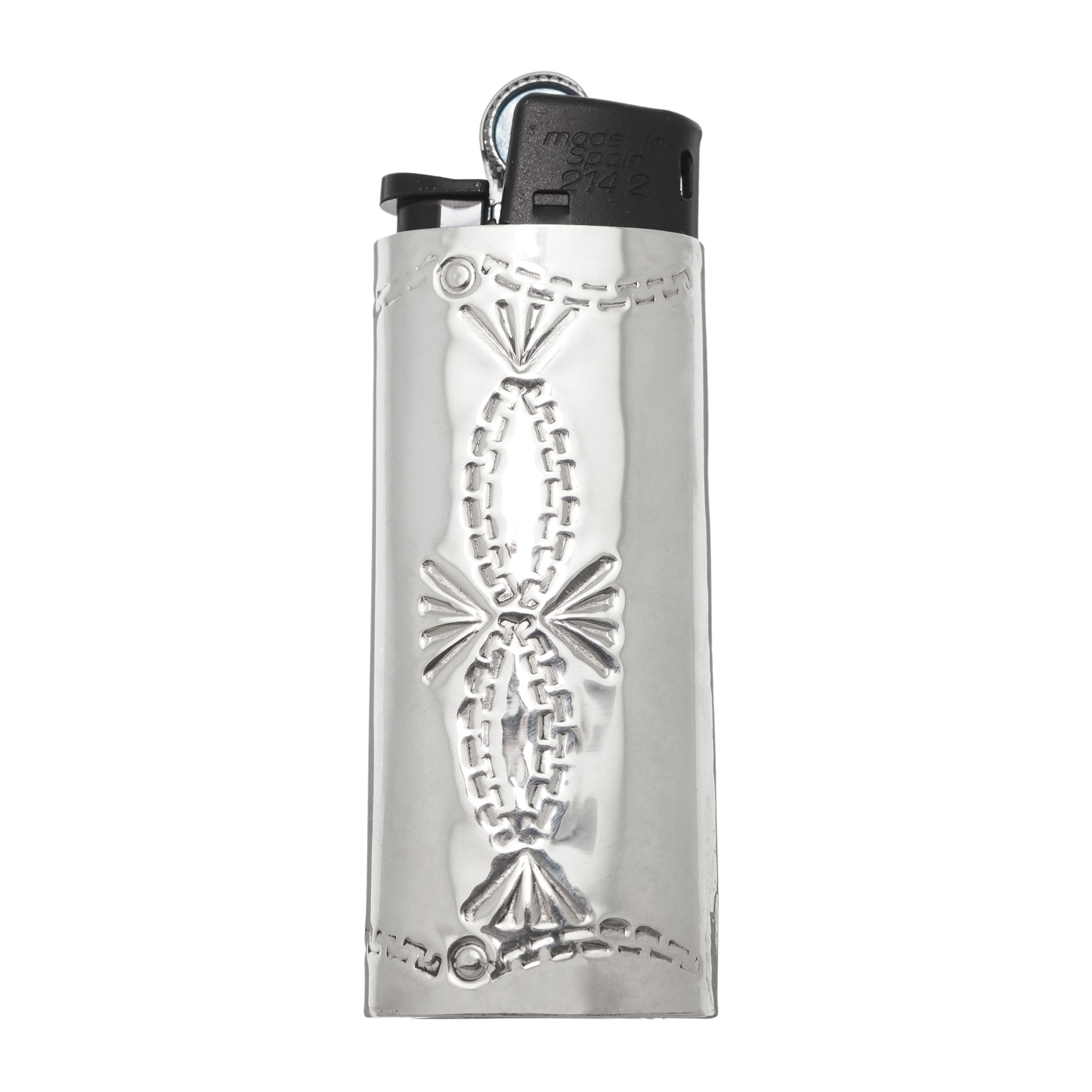 Lighter case in silver stamped of Native patterns, BRI03 - Harpo Paris