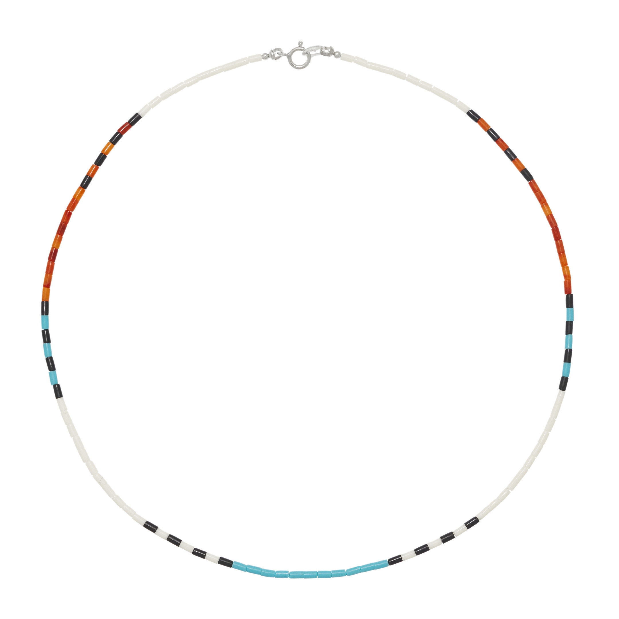 Collier ras du cou amérindien Liquid Silver, perles Heishi en pierres mix. Harpo Paris
