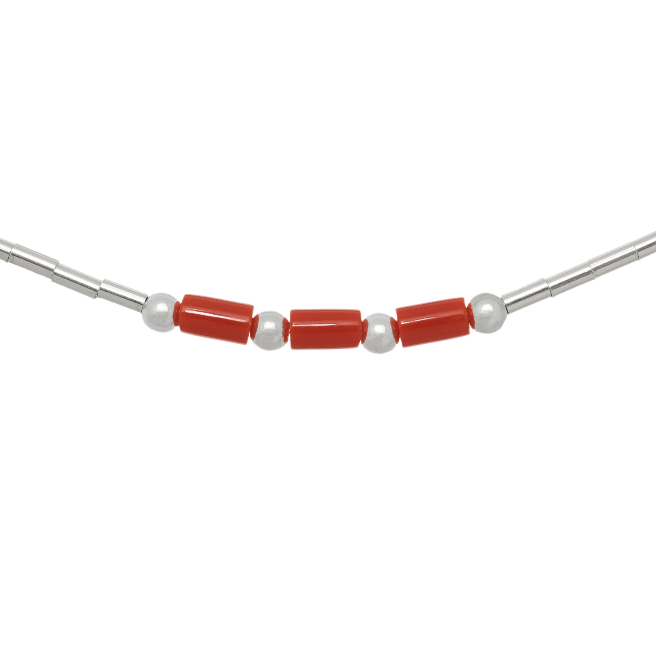 Collier ras du cou amérindien en perles Hesihi en argent et de pierres mix. Harpo Paris