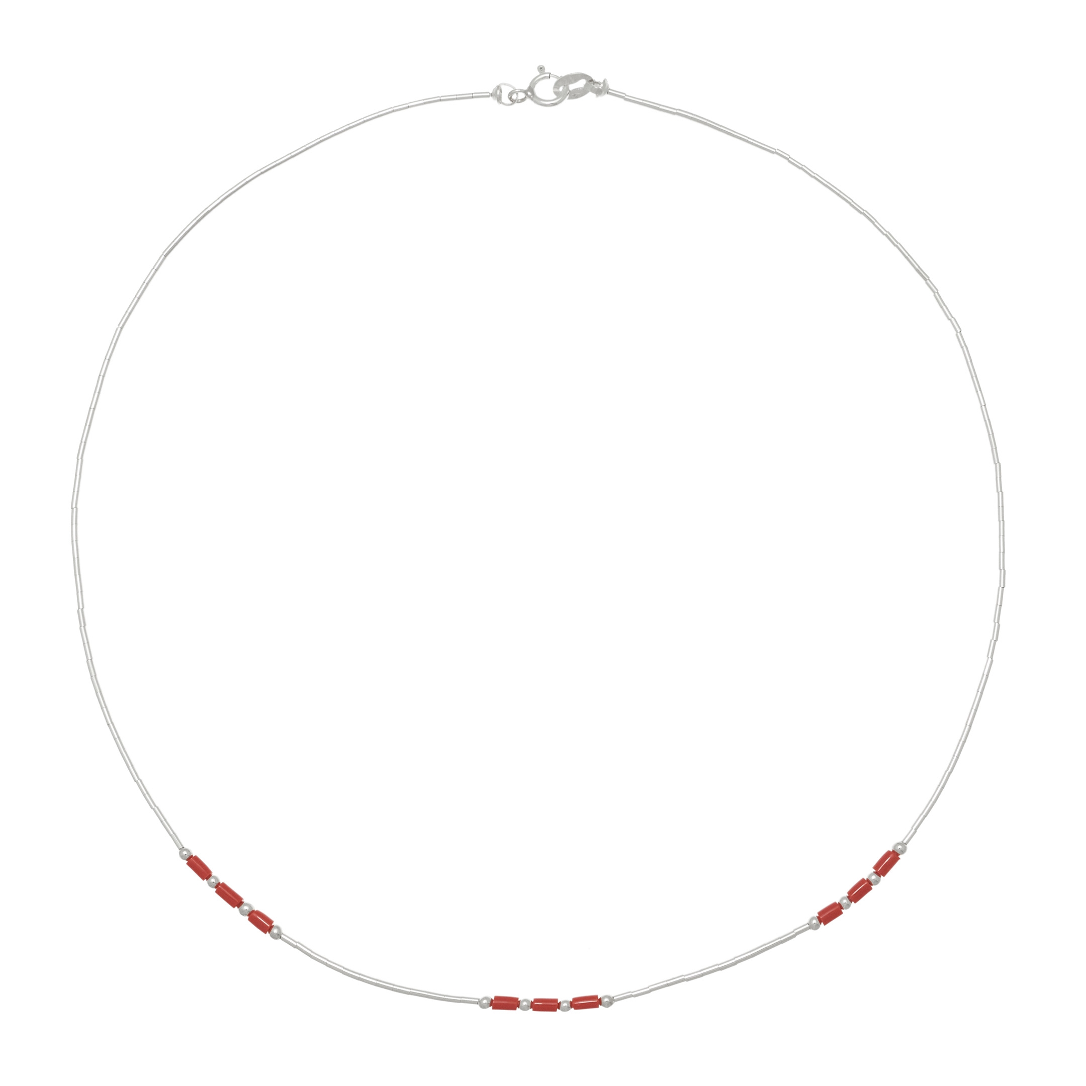 Collier ras du cou amérindien en perles Hesihi en argent et de pierres mix. Harpo Paris