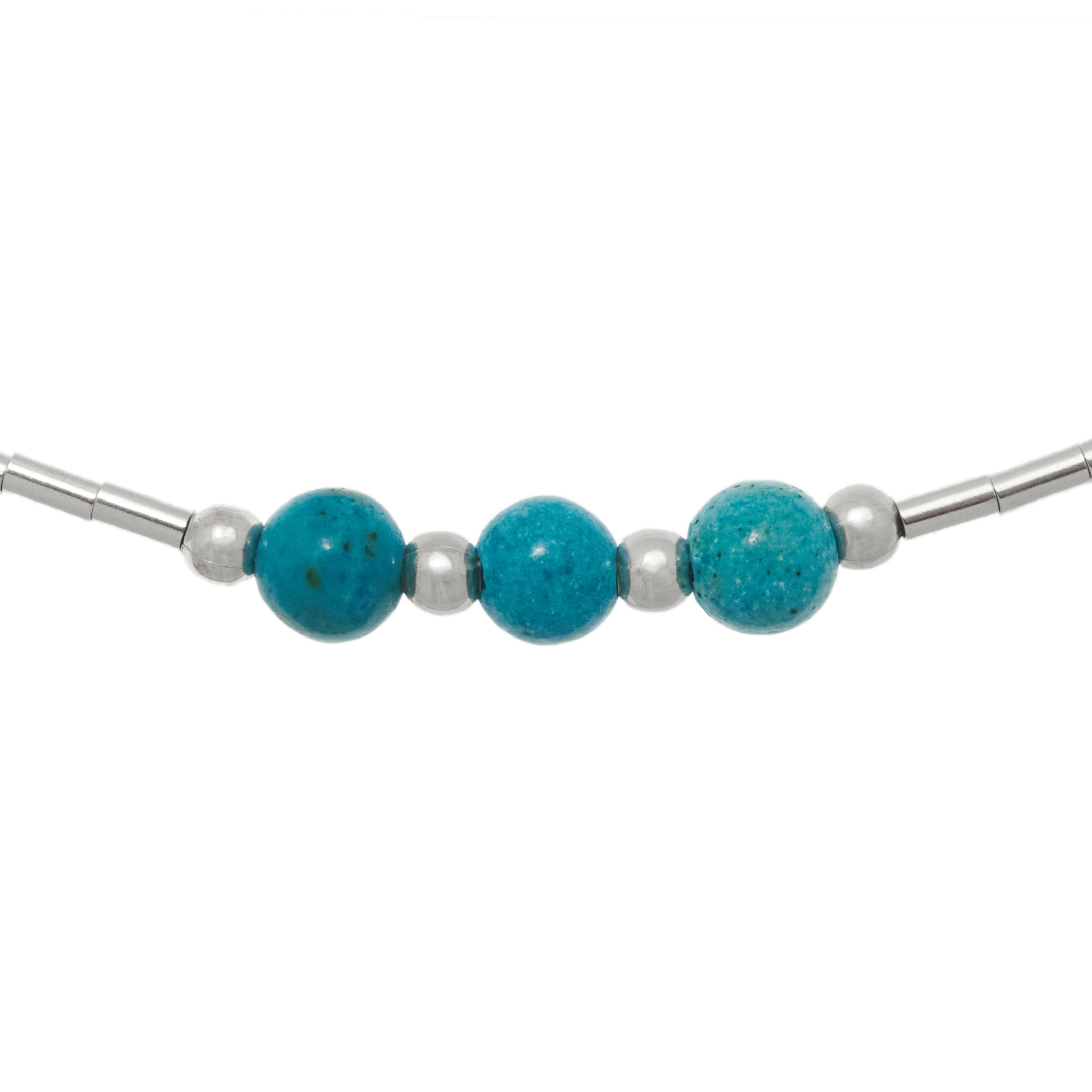 Chocker Native American necklace, silver Heishi beads and round stone mix beads. Harpo Paris