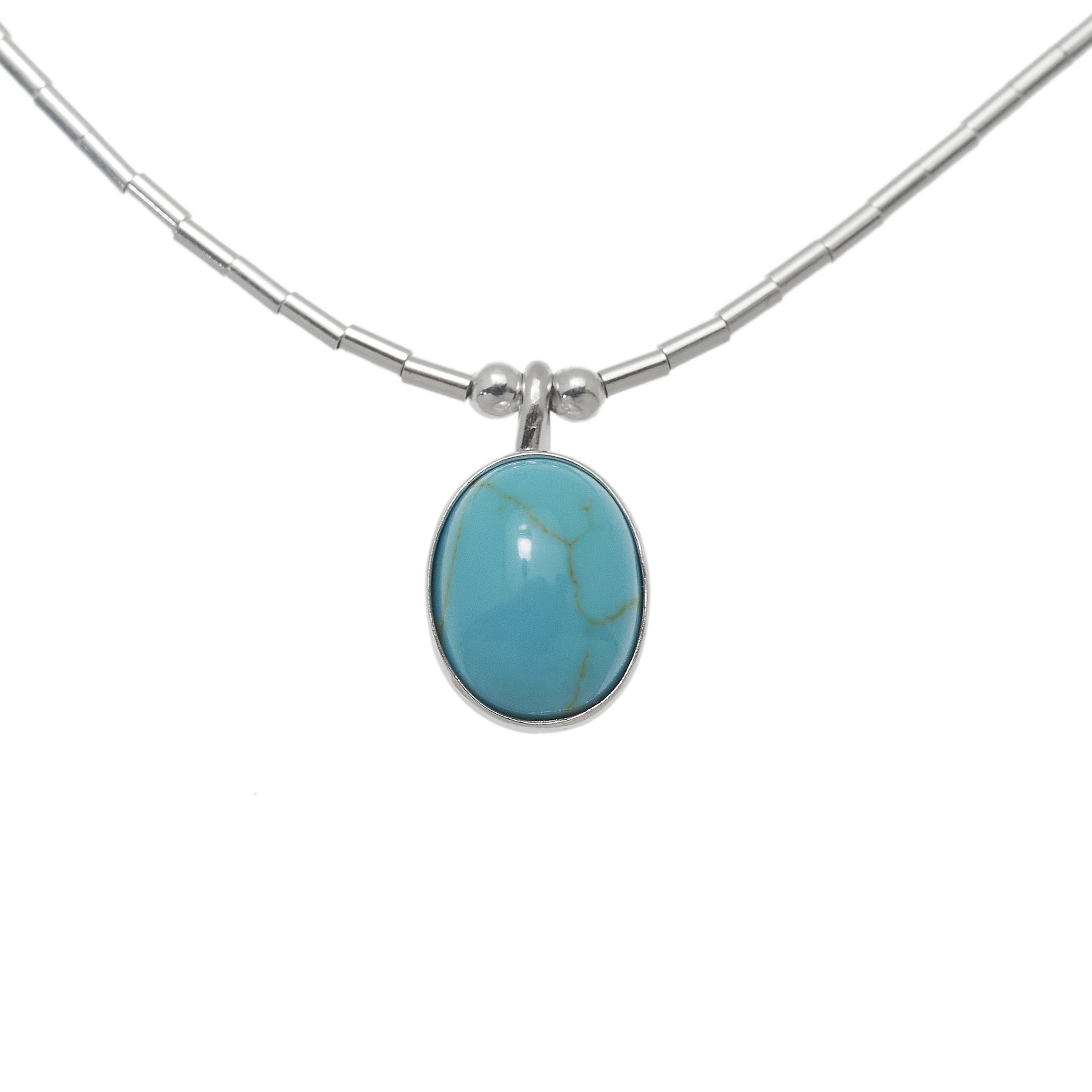 Collier amérindien Liquid Silver en perles Heishi en argent avec cabochon de pierre. Harpo Paris