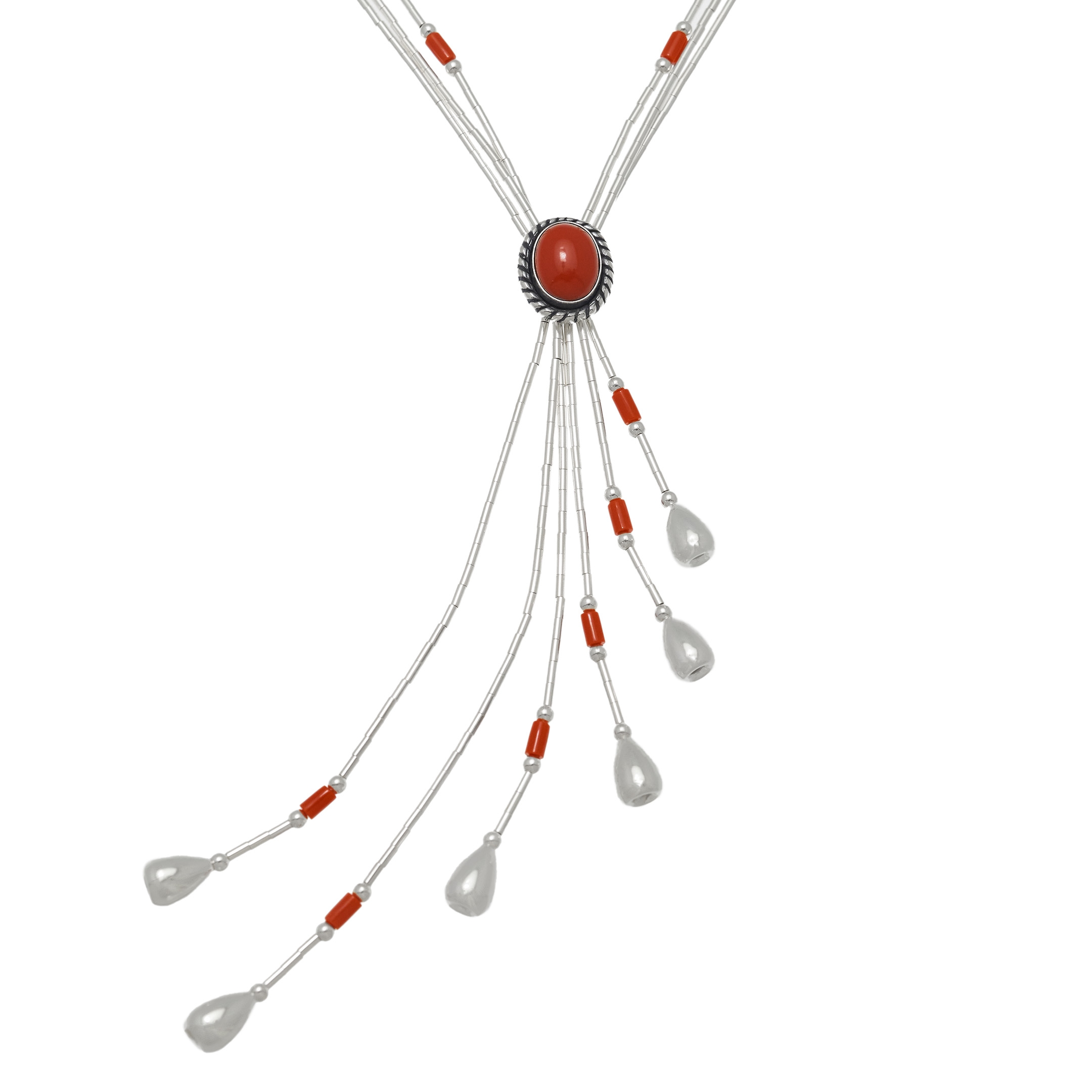 Y shaped Liquid Silver Native American necklace made of Heishi beads. Harpo Paris
