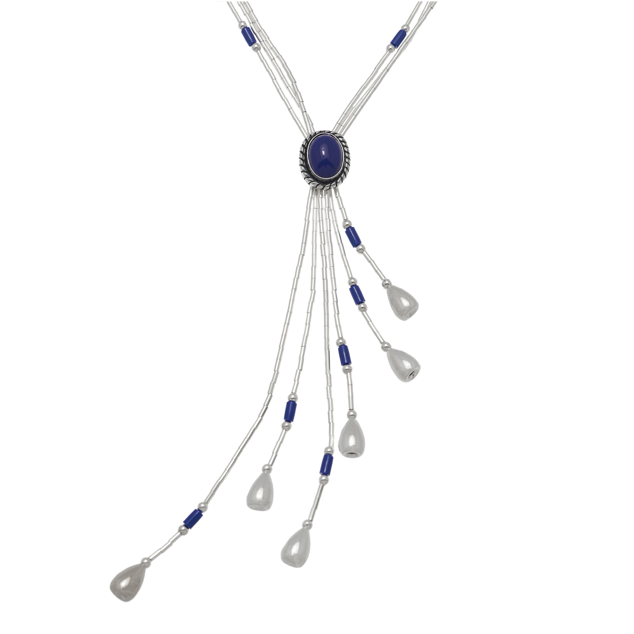 Y shaped Liquid Silver Native American necklace made of Heishi beads. Harpo Paris