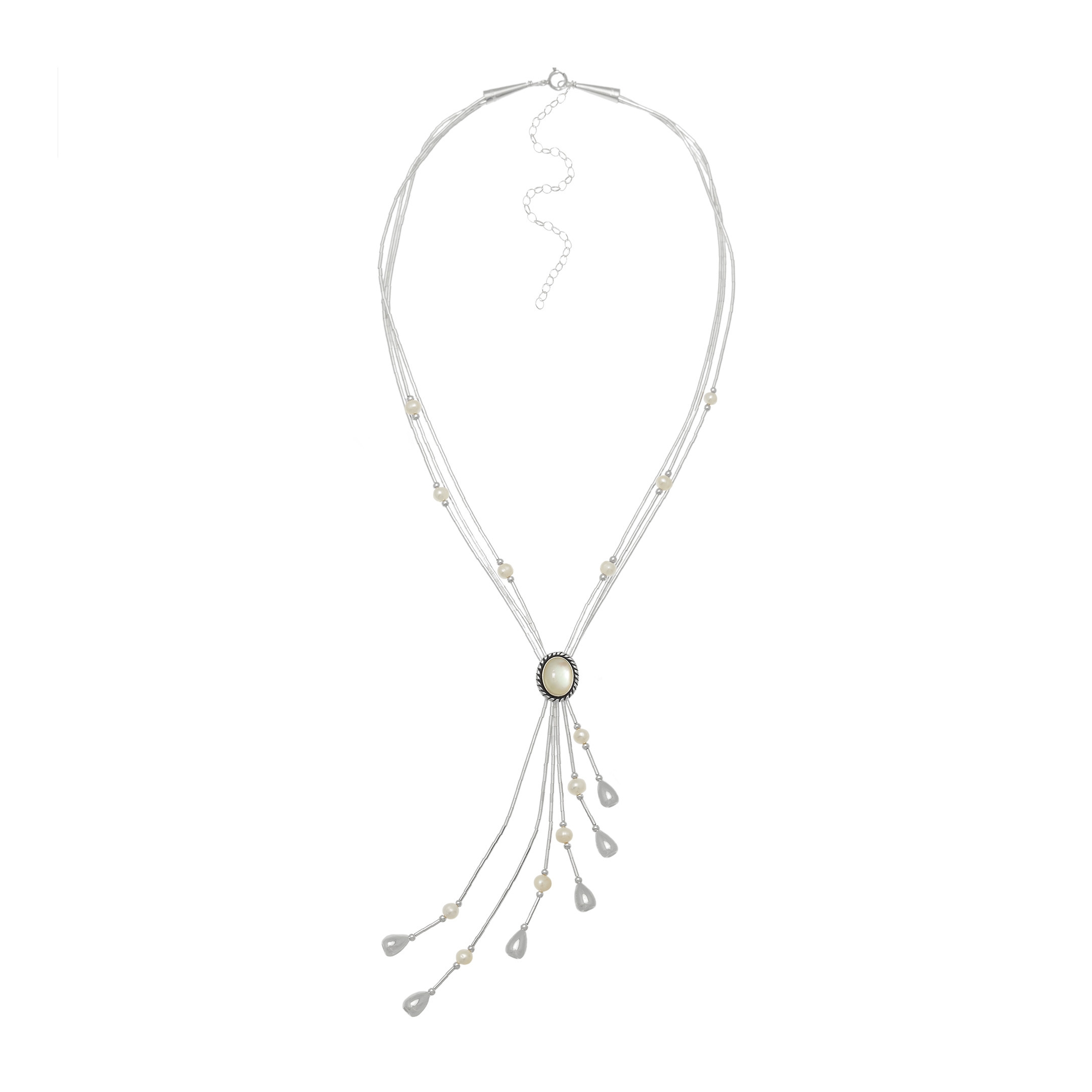 Collier Y amérindien Liquid Silver en perles Heishi d'argent et de pierres mix. Harpo Paris