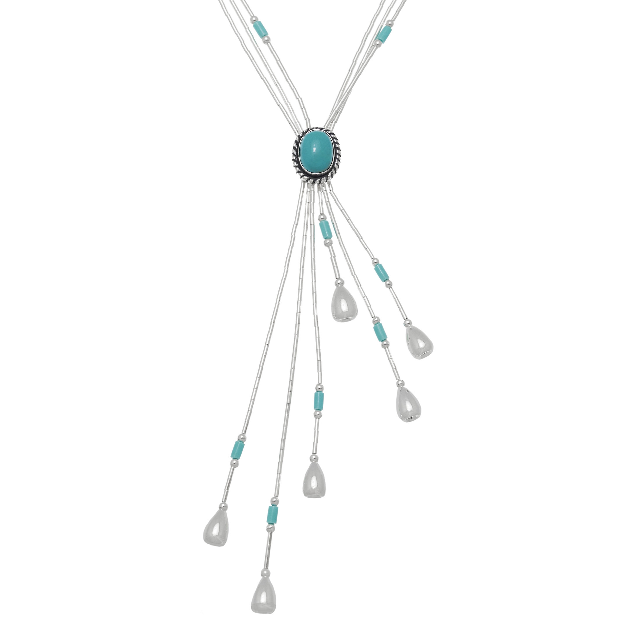 Collier Y amérindien Liquid Silver en perles Heishi d'argent et de pierres mix. Harpo Paris