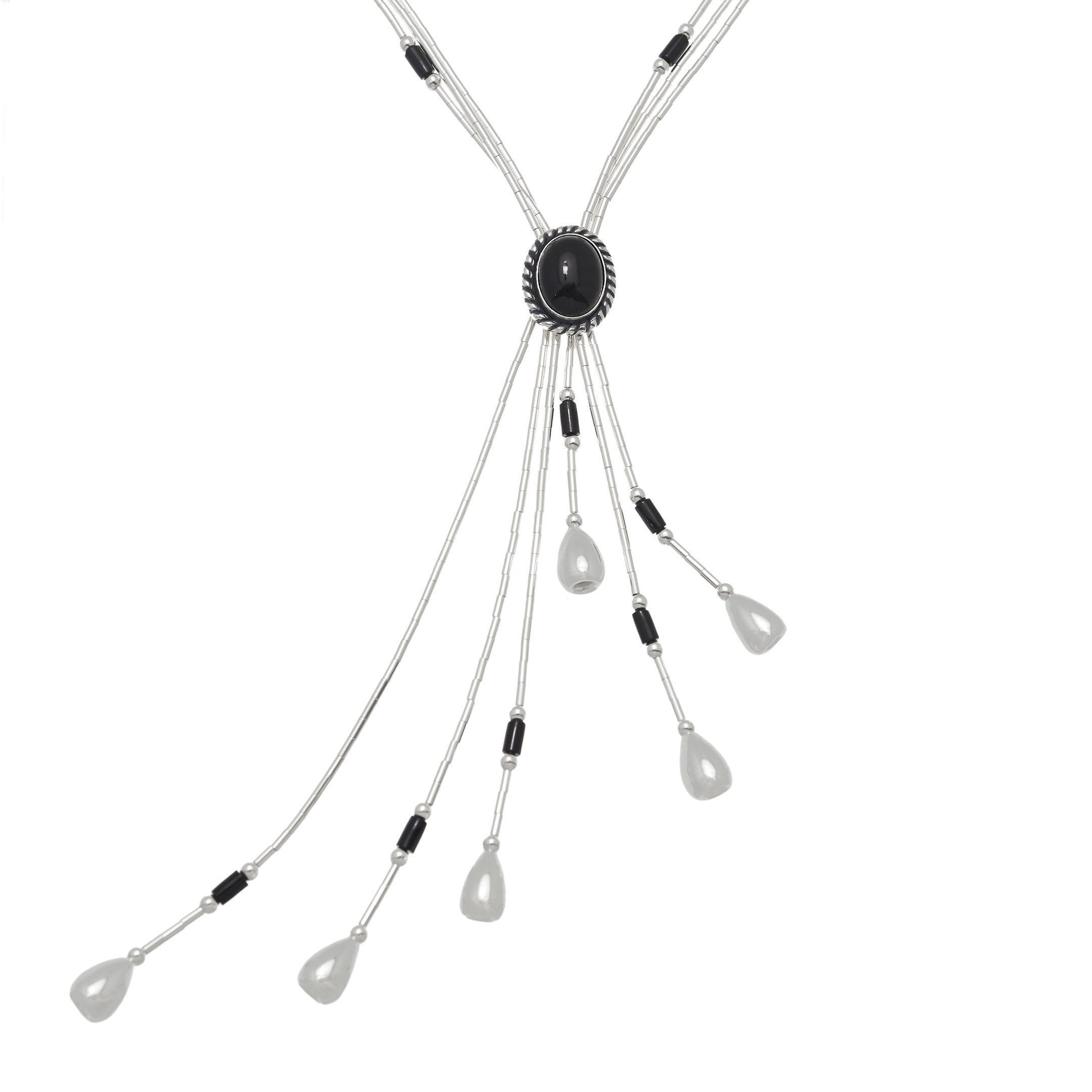 Collier Y amérindien Liquid Silver en perles Heishi d'argent et de pierres mix. Harpo Paris