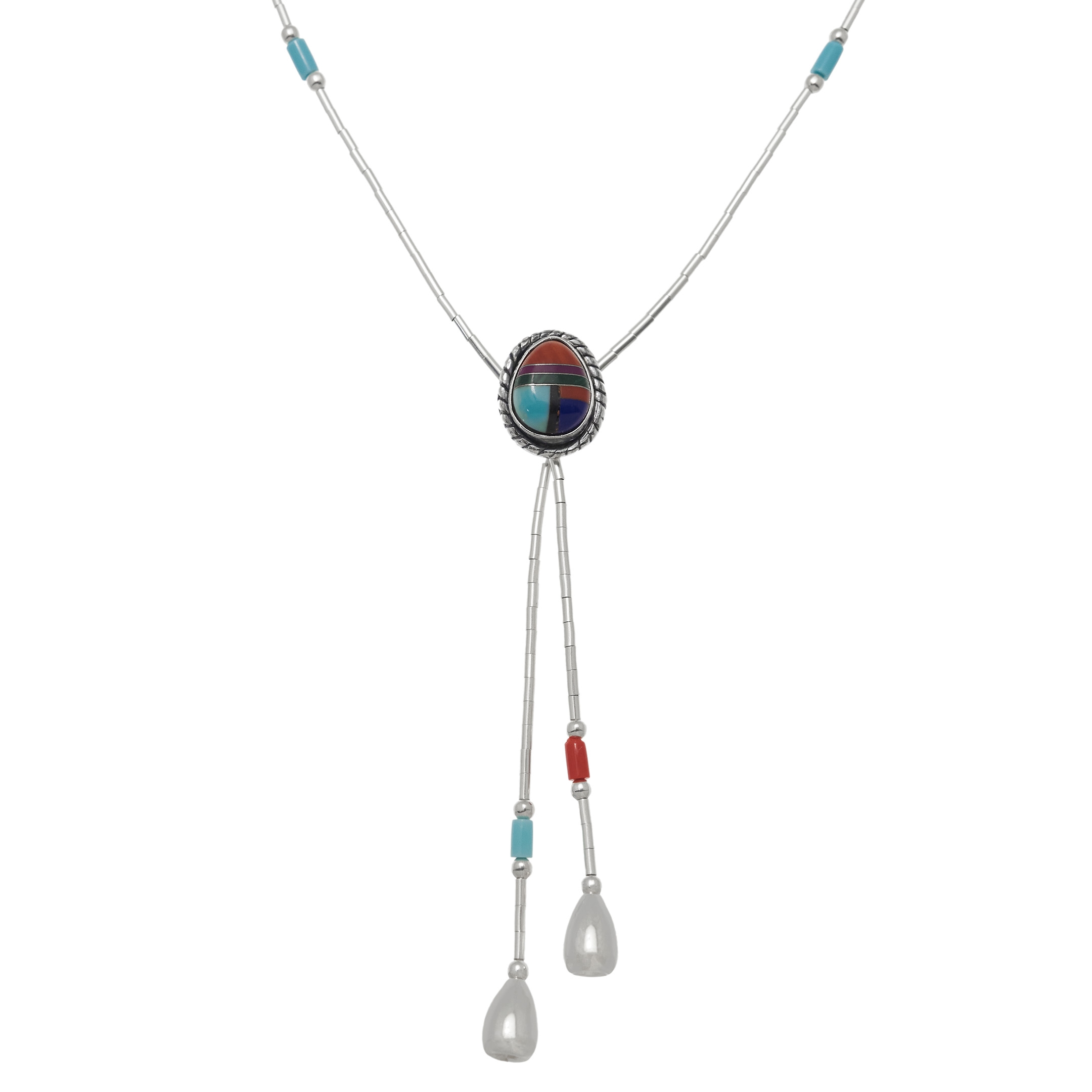 Liquid silver necklace, Heishi  beads in silver and cabochon of mix stones. Harpo Paris