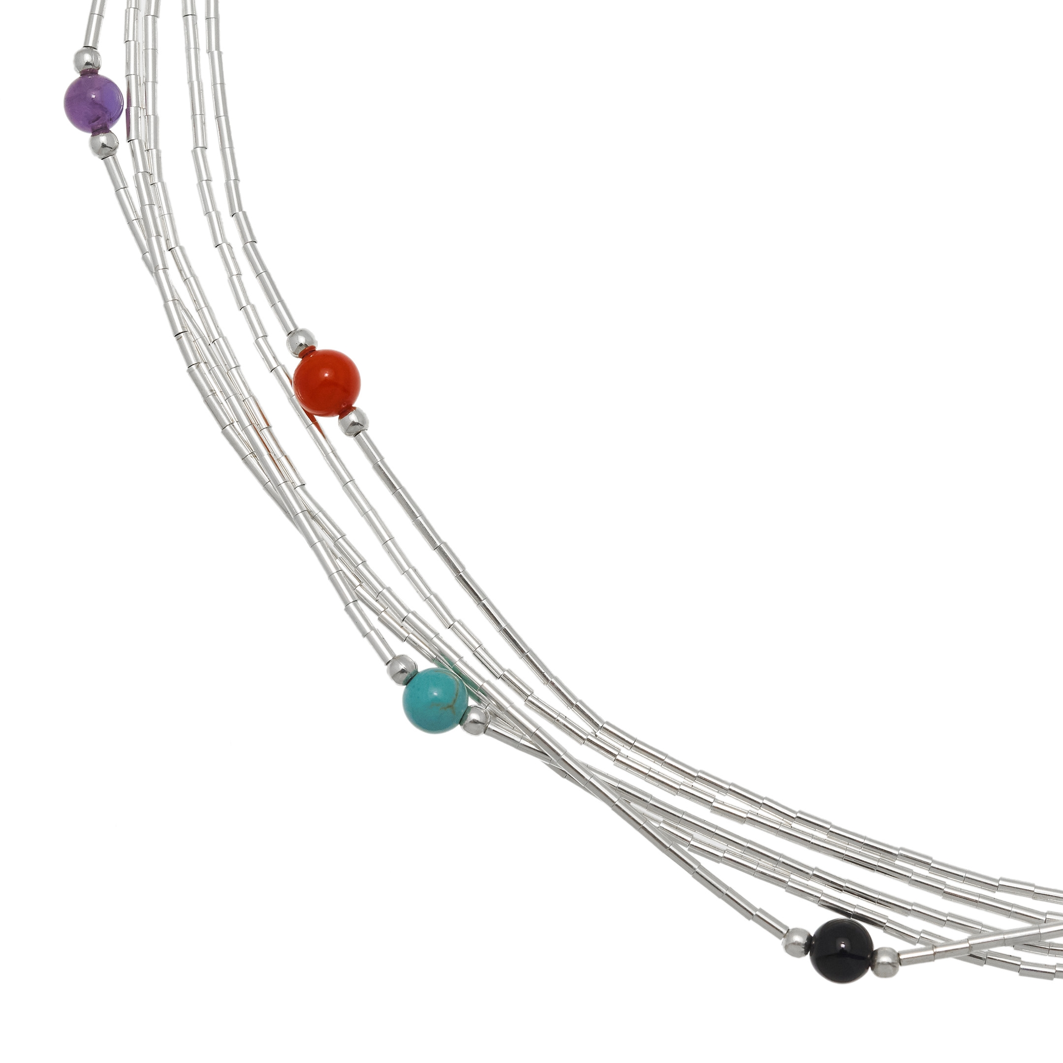 Liquid silver Native American necklace, silver Heishi beads and stone mix beads. Harpo Paris