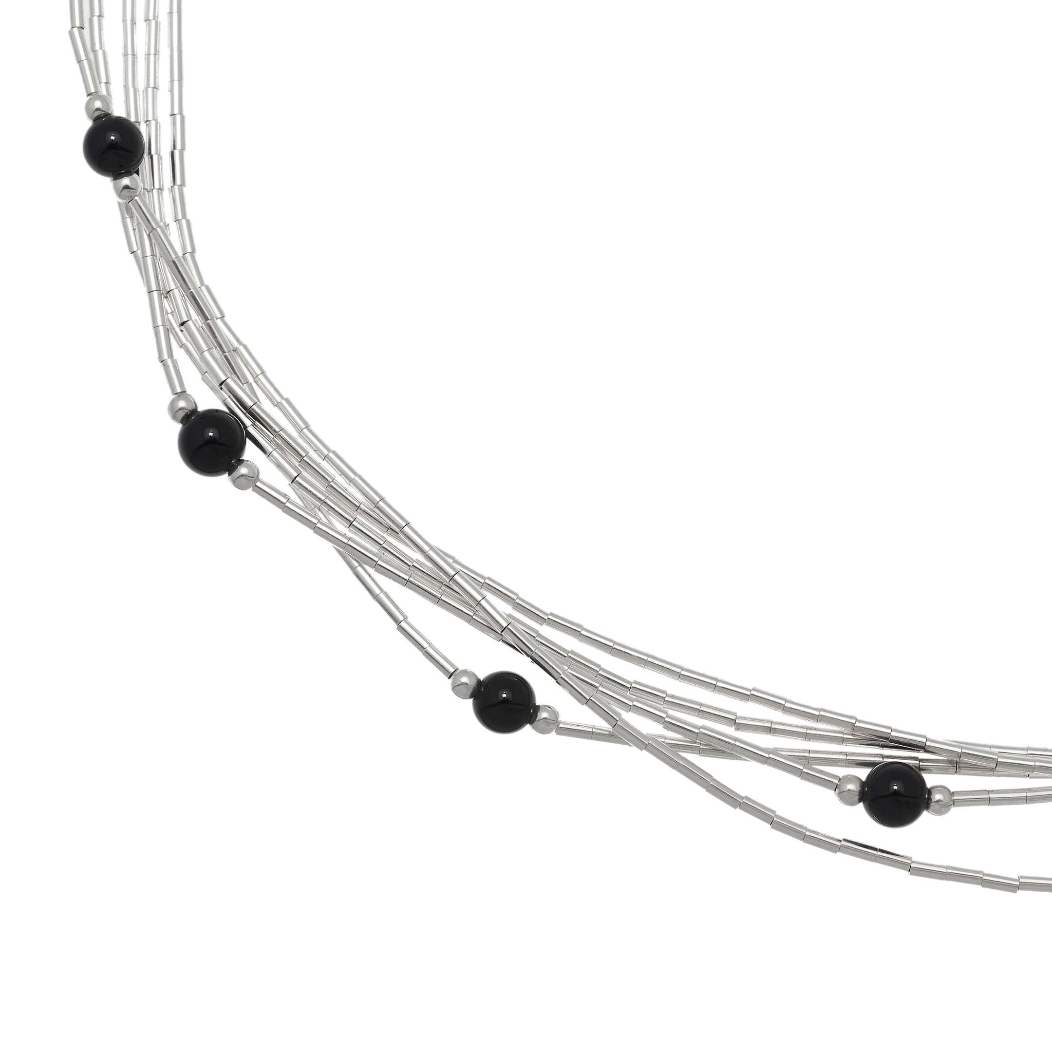 Collier amérindien Liquid Silver, perles Heishi en argent et perles en pierres mix. Harpo Paris