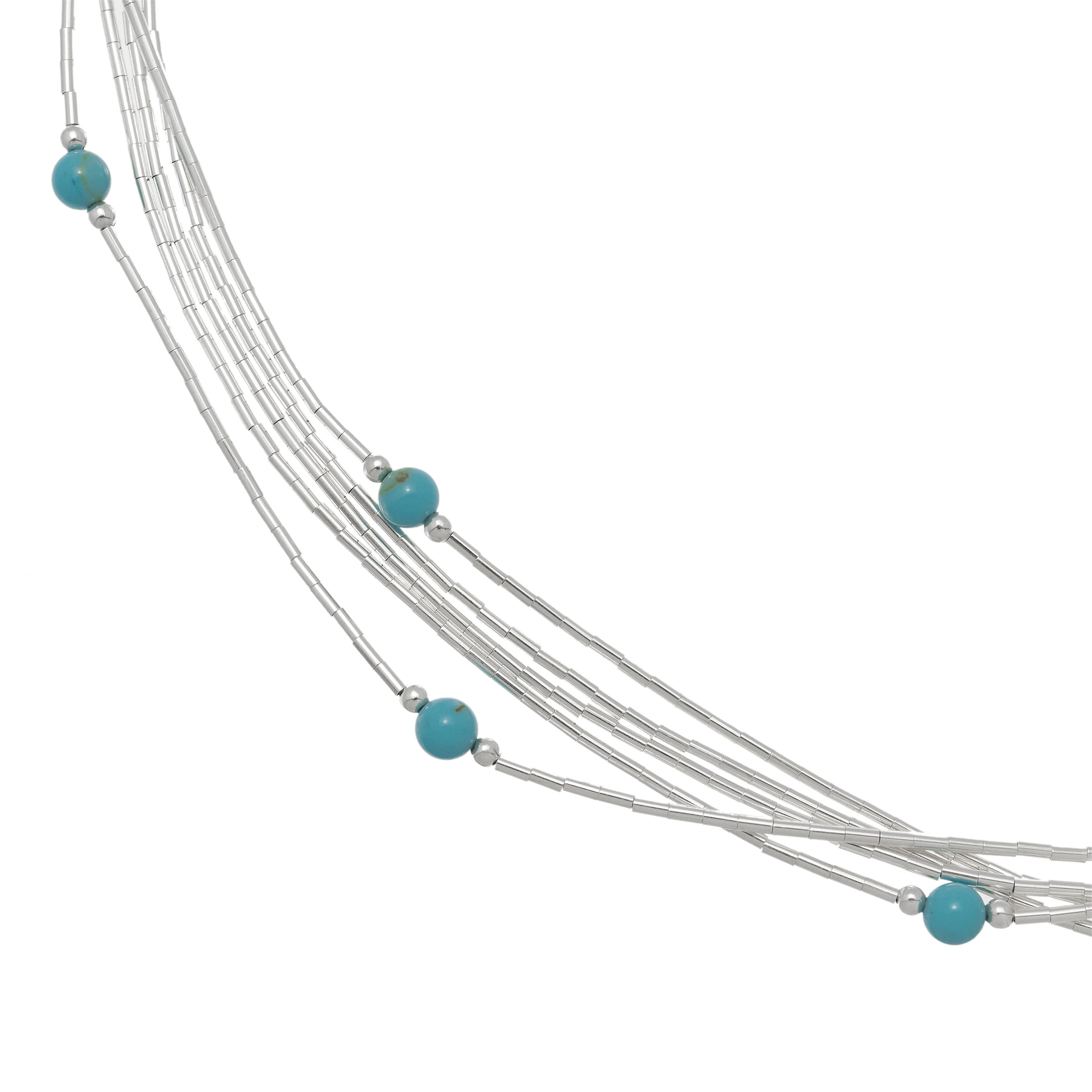 Liquid silver Native American necklace, silver Heishi beads and stone mix beads. Harpo Paris