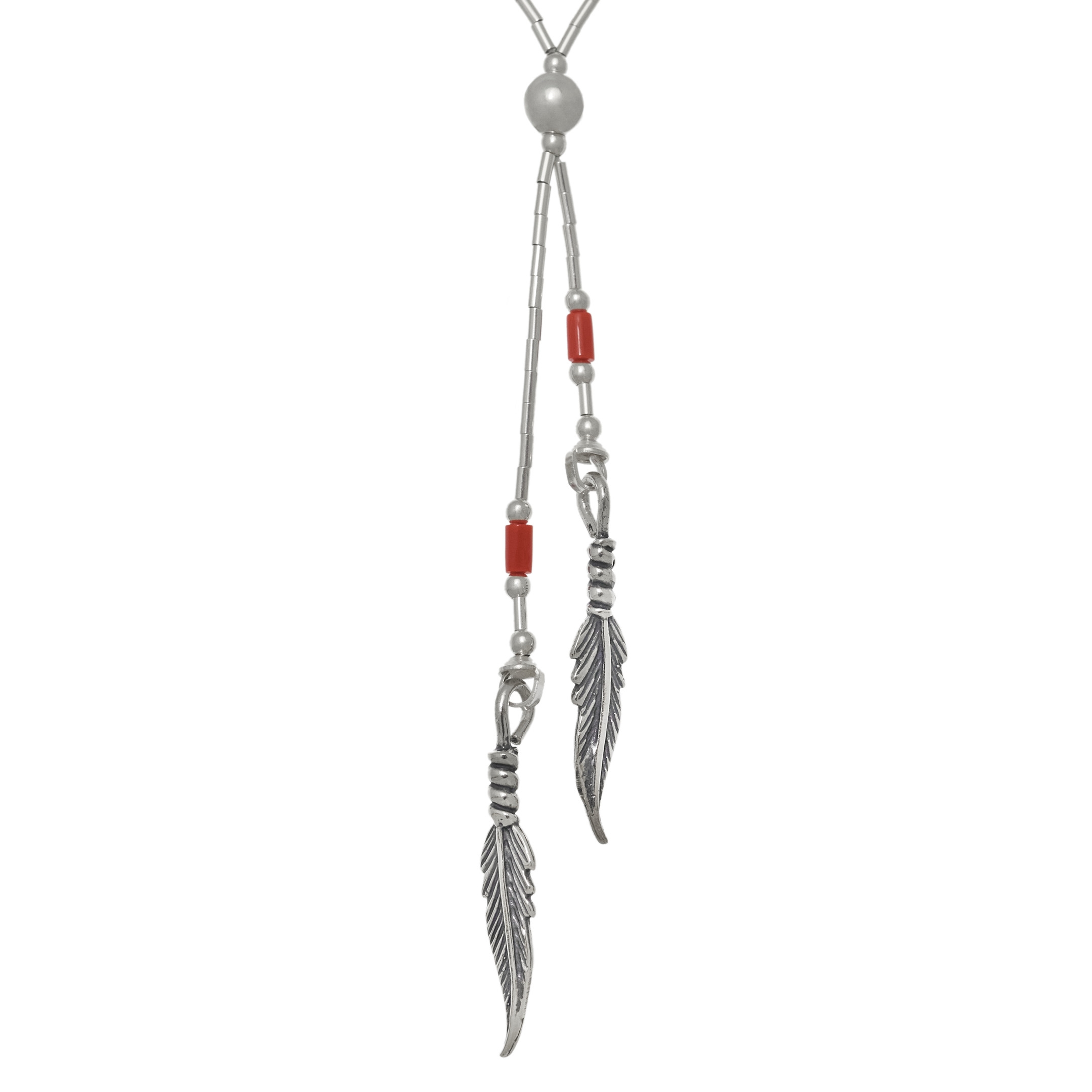Collier amérindien Liquid silver et perles Heishi et  plumes. Harpo Paris