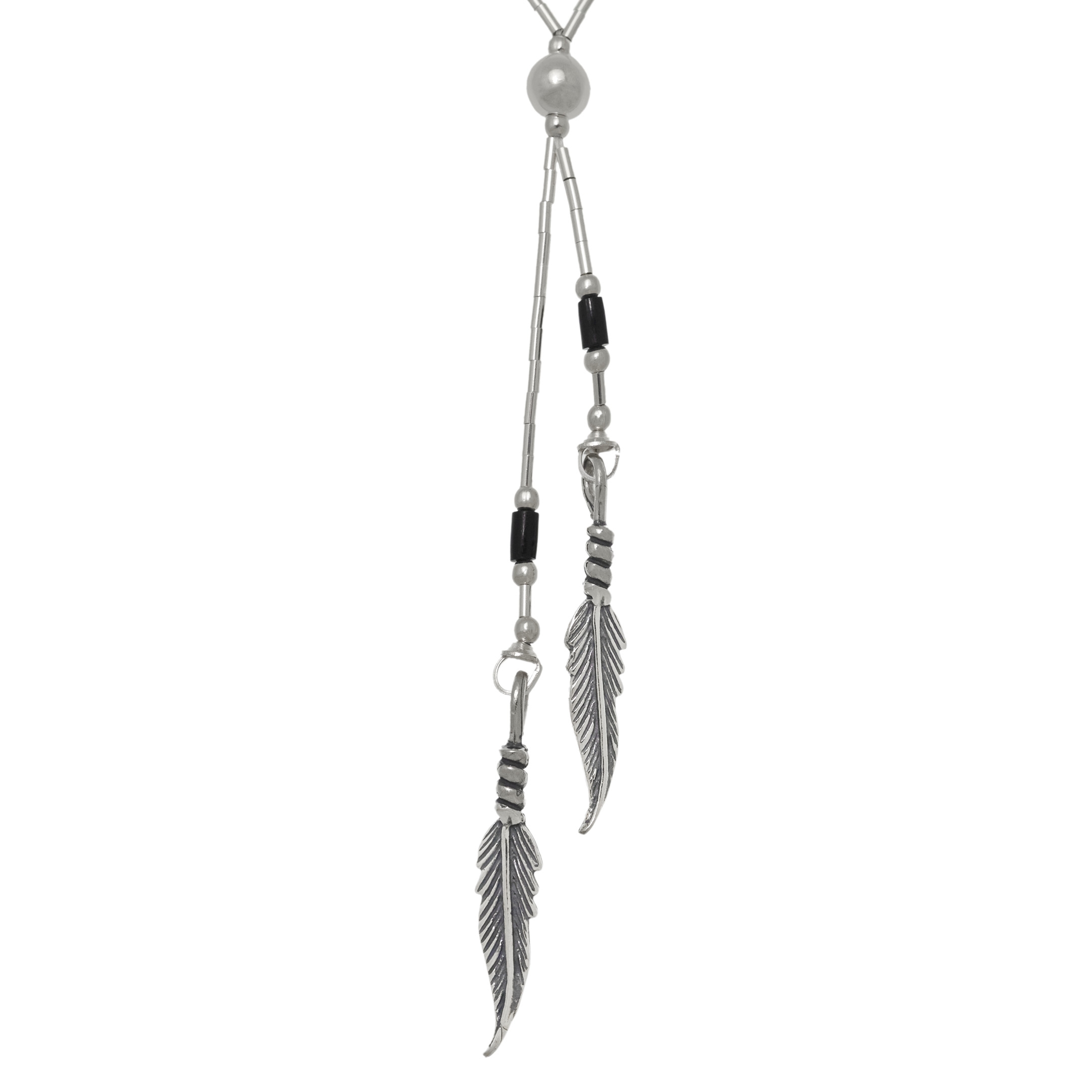 Collier amérindien Liquid silver et perles Heishi et  plumes. Harpo Paris