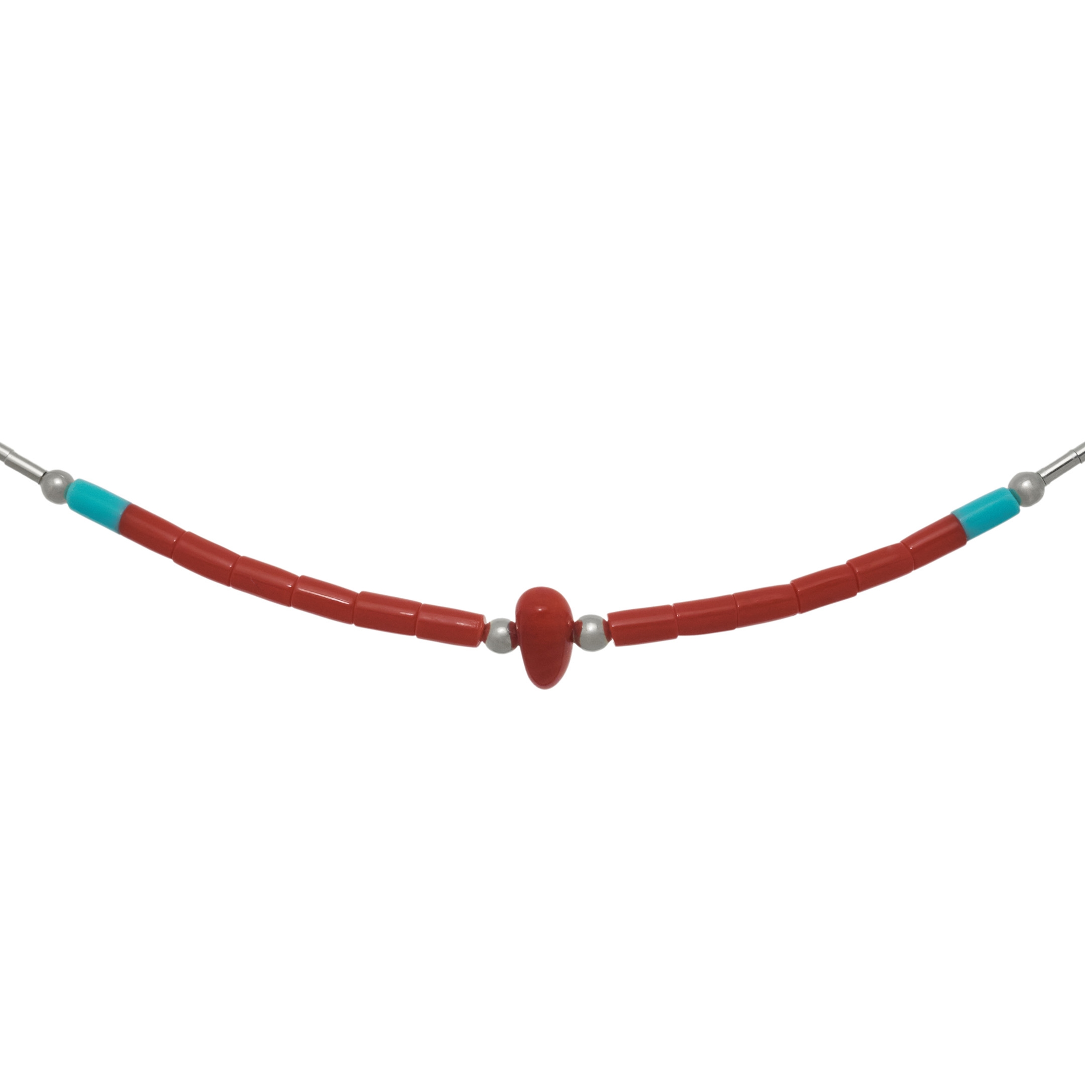 Liquid Silver Native American necklace, stone mix and silver Heishi beads. Harpo Paris
