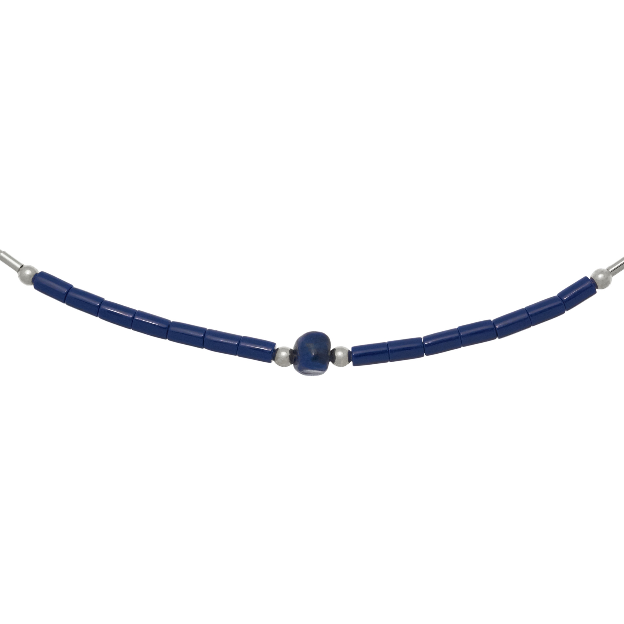 Collier amérindien Liquid Silver, perles Heishi en argent et pierres mix. Harpo Paris