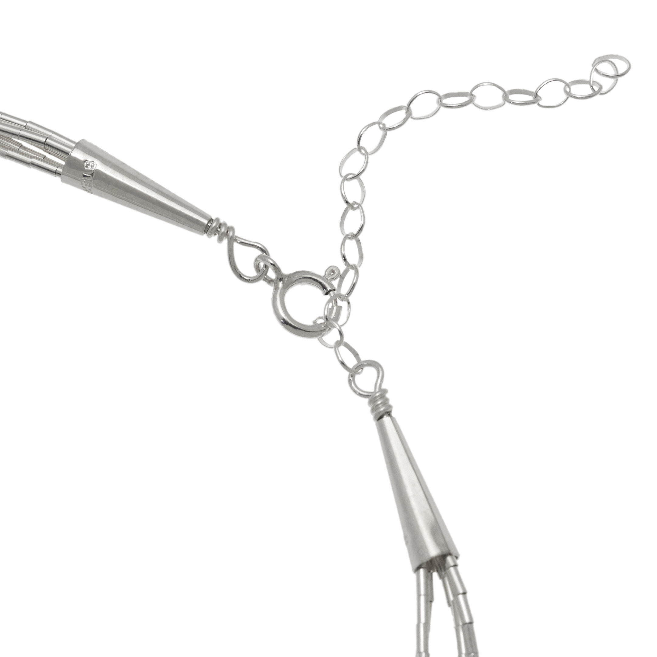 Native American Liquid Silver necklace, stone mix and silver Heishi beads, 5 strands. Harpo Paris