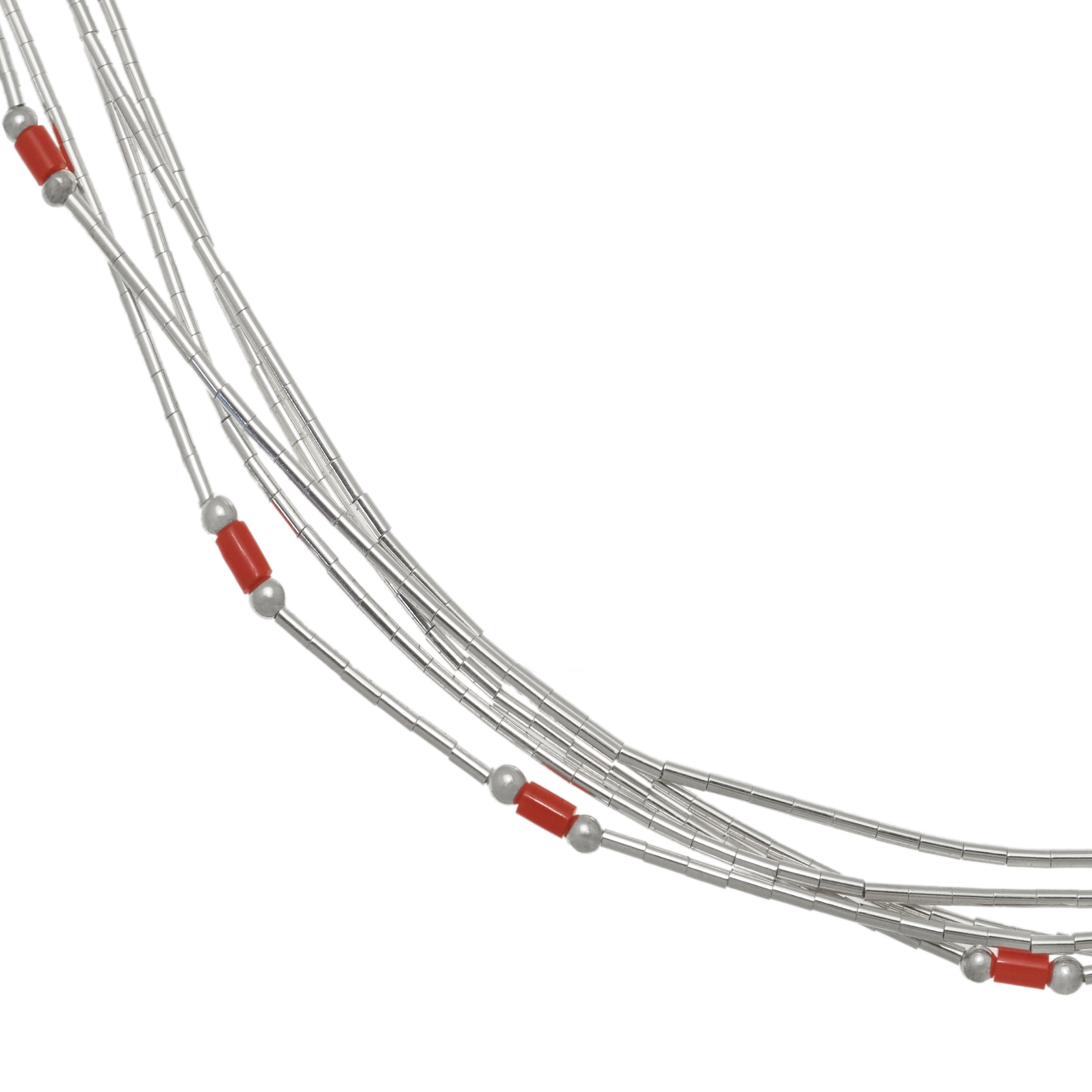 Collier amérindien à rangs multiples. Liquid silver en perles Heishi argent. Harpo Paris
