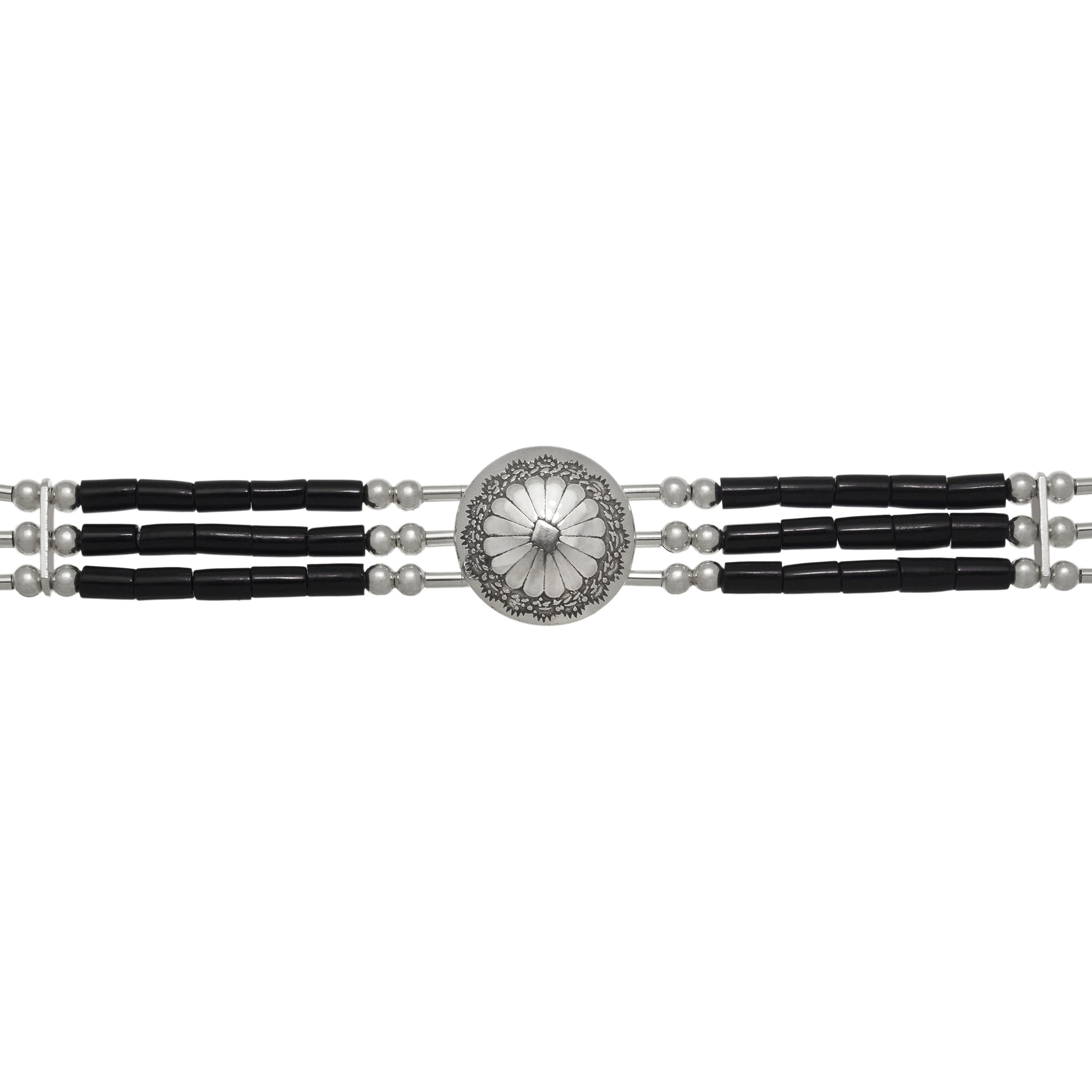 Collier amérindien ras du cou concho à 3 rangs de perles Heishi. Harpo Paris