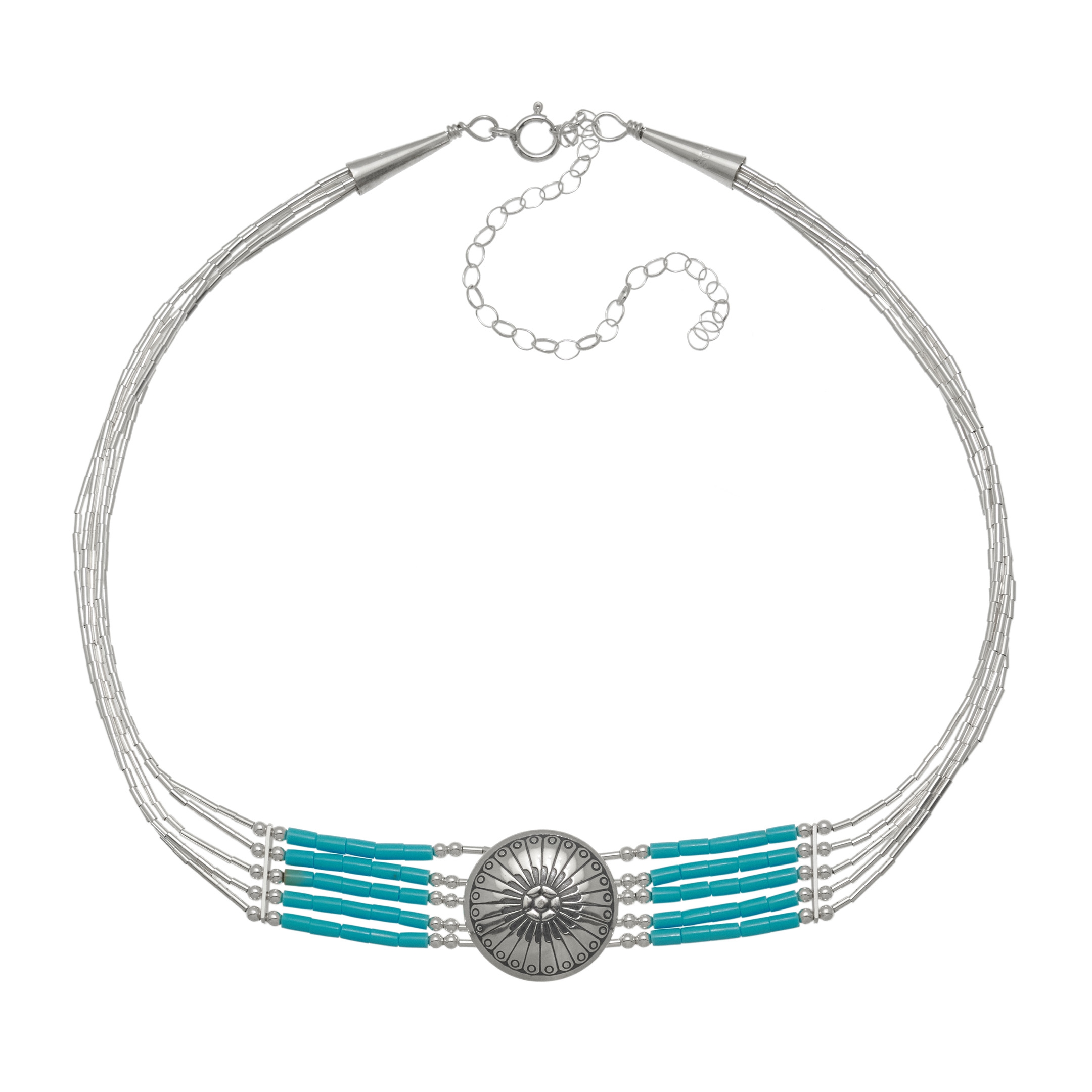 Collier amérindien concho ras du cou à 5 rangs de perles Heishi