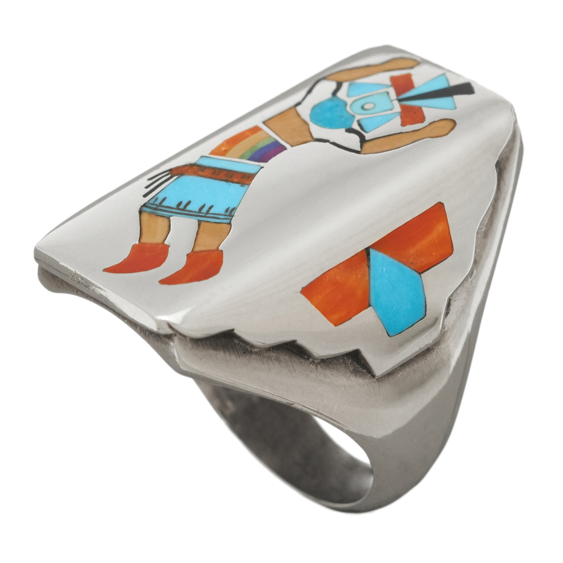 Bague Zuni pour homme, rainbow dancer marqueté sur argent, BA1115 - Harpo Paris