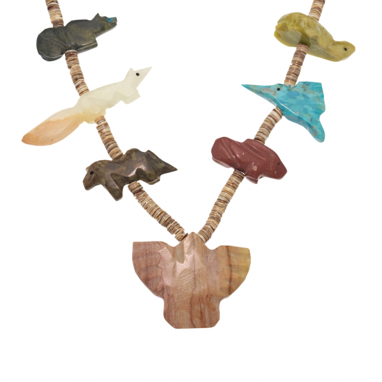 Fetishes Necklace made of animals carved in different stones, COFEw02 -  Harpo Paris