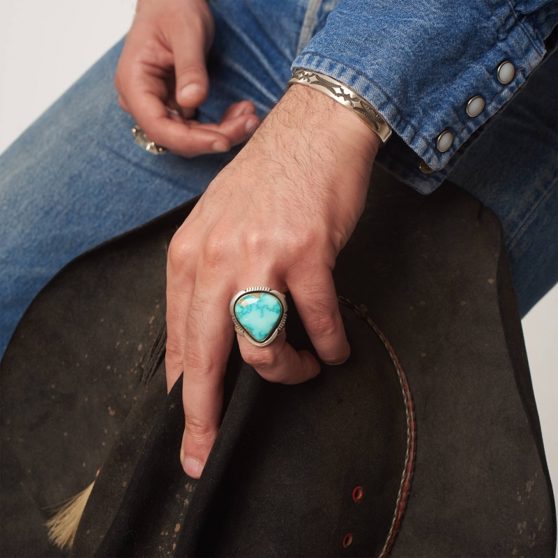 Navajo ring for men BA1097 in turquoise and silver - Harpo Paris