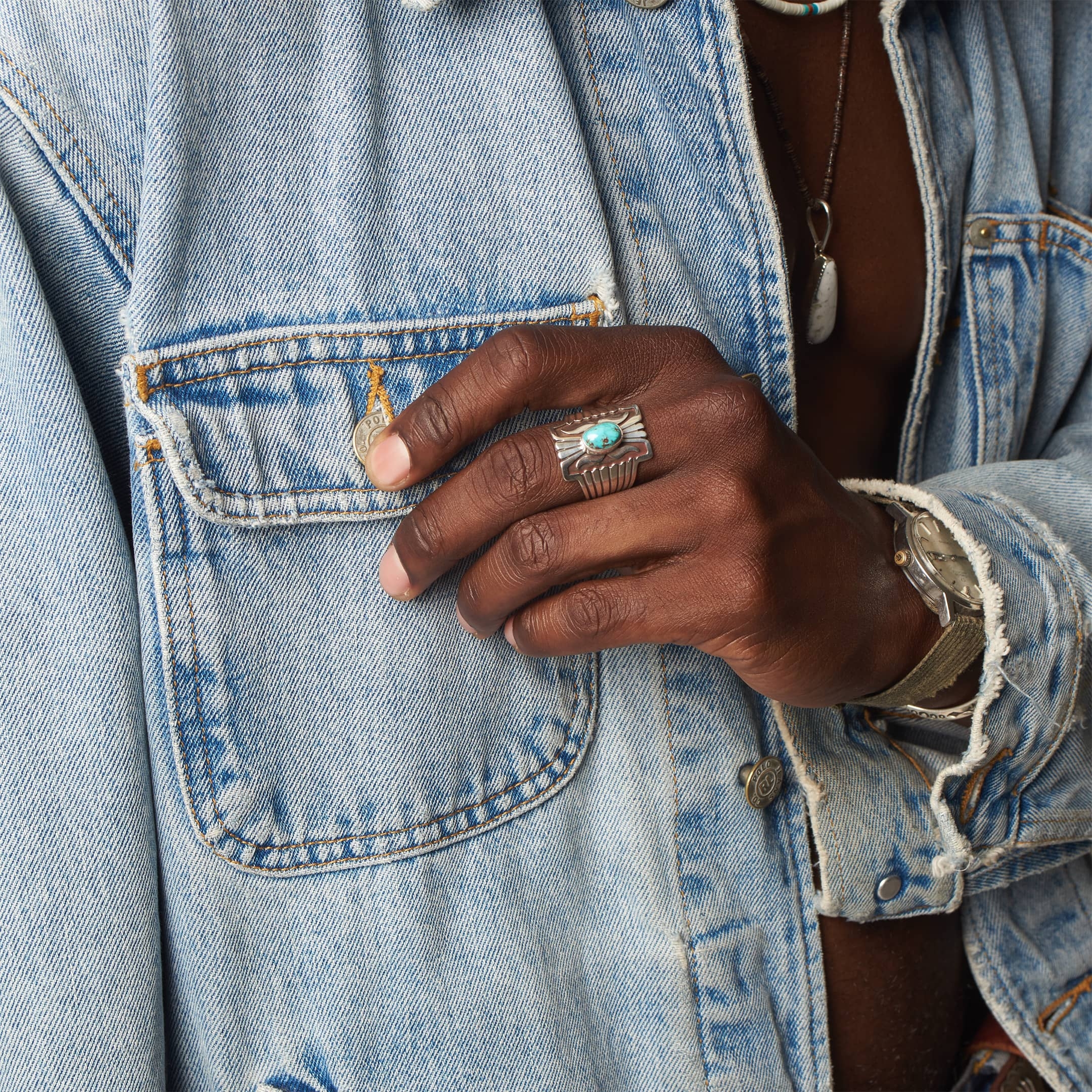 Navajo ring for men in turquoise and silver, BA1123 - Harpo Paris