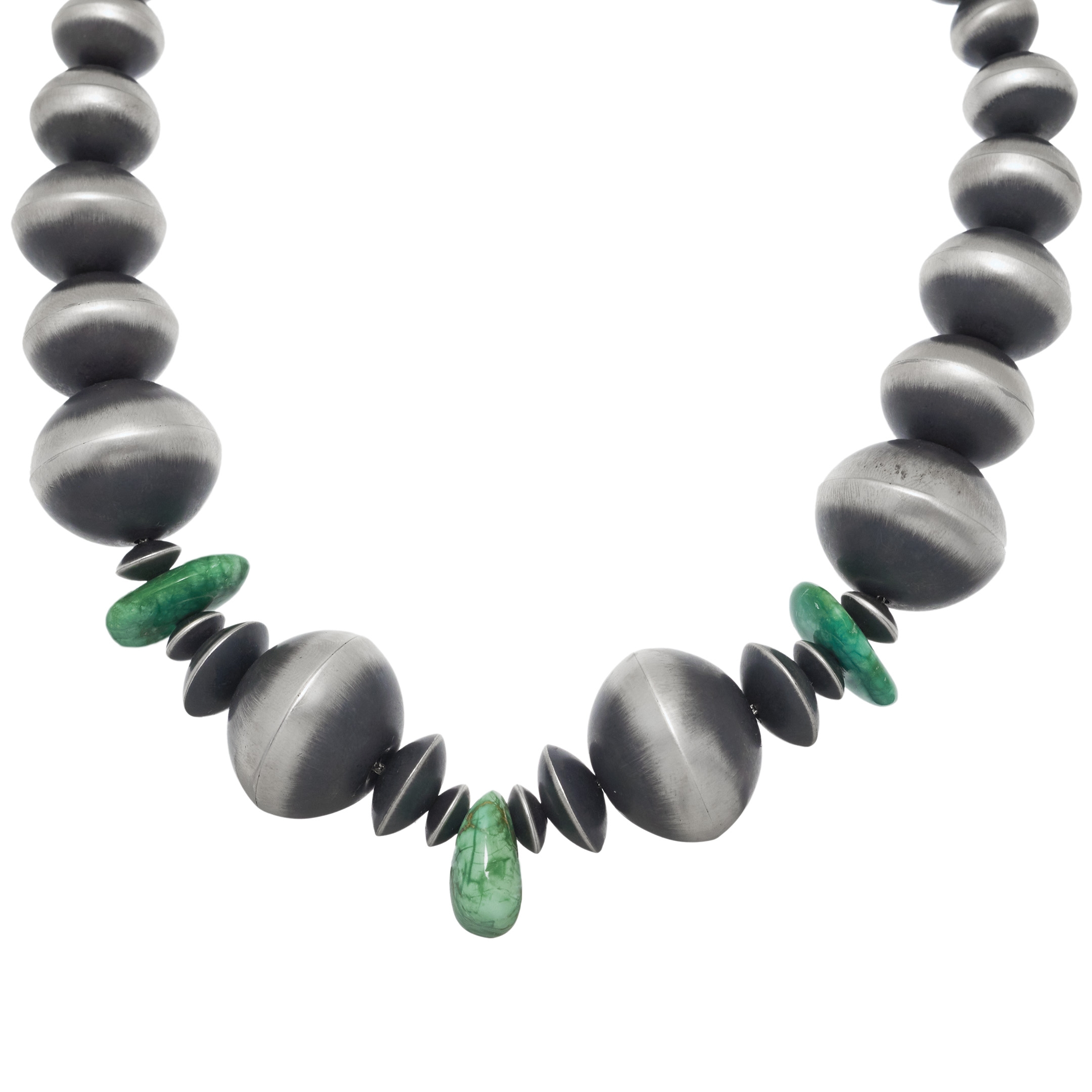 Navajo necklace in silver beads and turquoise nuggets, CO187 - Harpo Paris