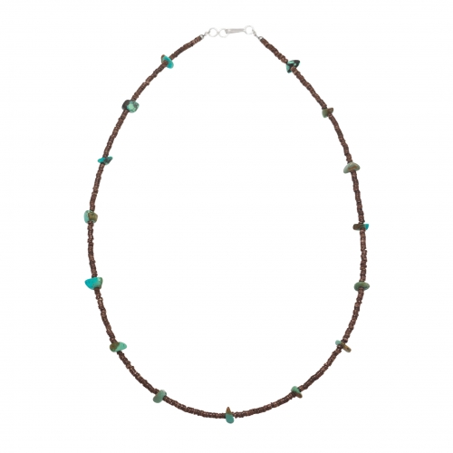 Pueblo necklace COw48 in shell and turquoise - Harpo Paris