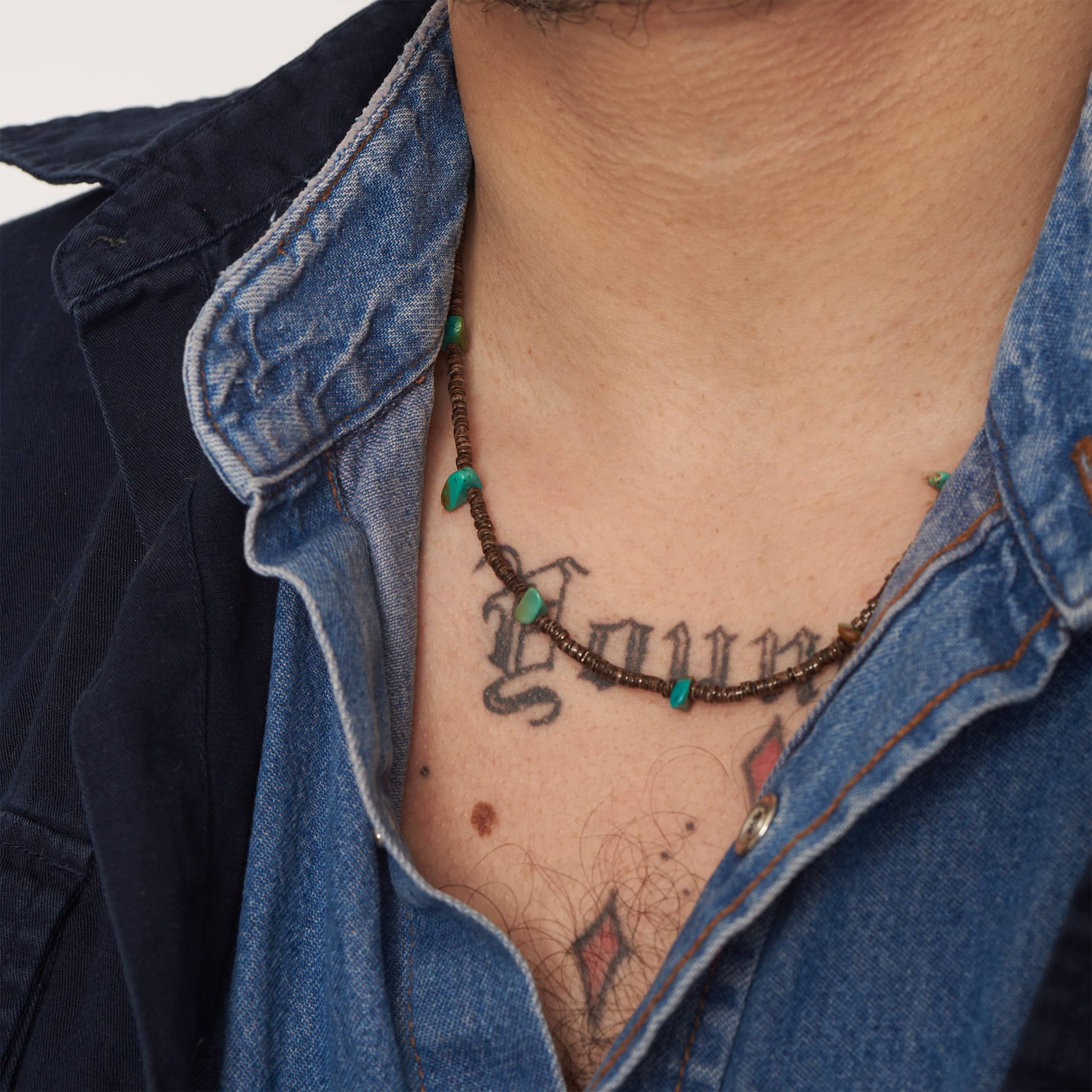 Heishi beads and turquoise nuggets necklace, COw48 - Harpo Paris