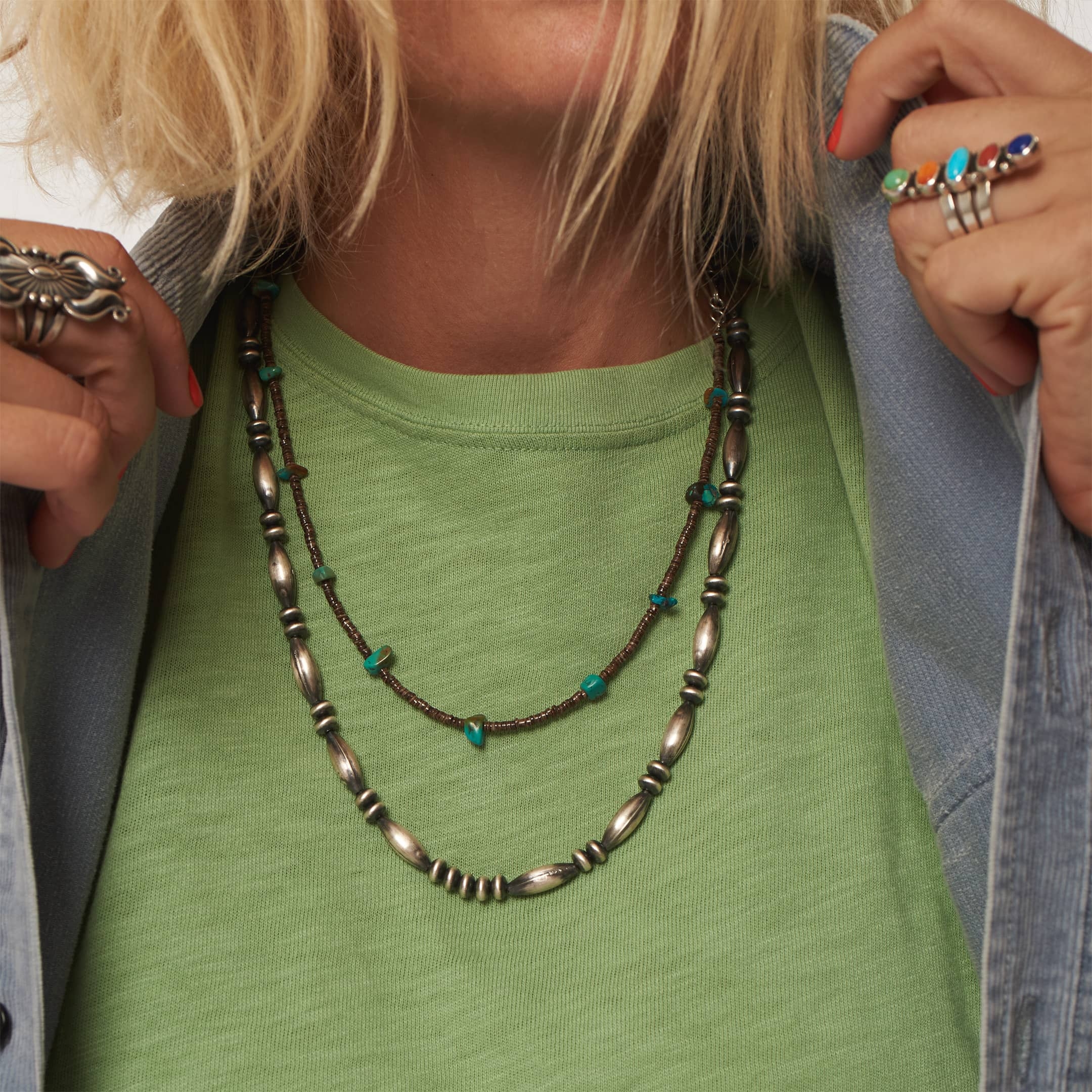 Collier Navajo en coquillages et pépites de turquoise, COw48 - Harpo Paris