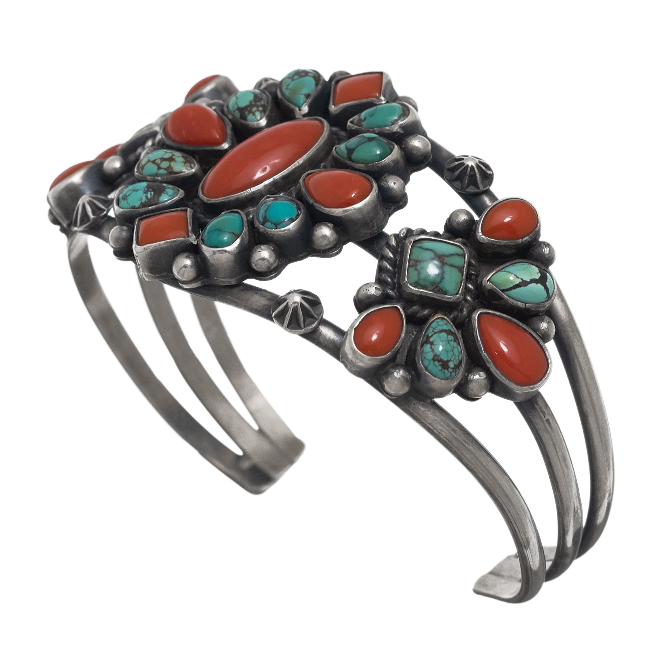 BR708 Harpo turquoise, coral and silver bracelet