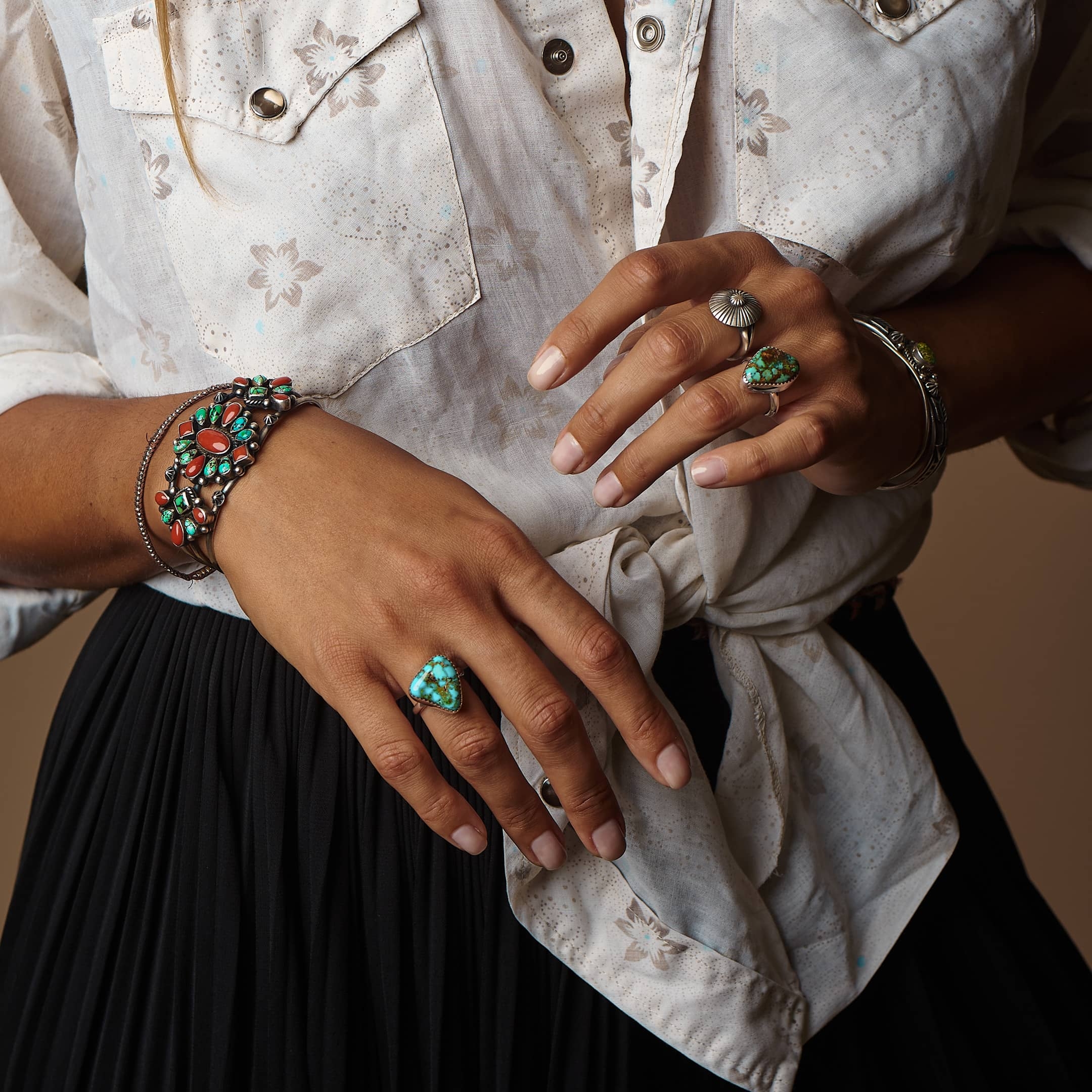 BR708 Harpo turquoise, coral and silver bracelet