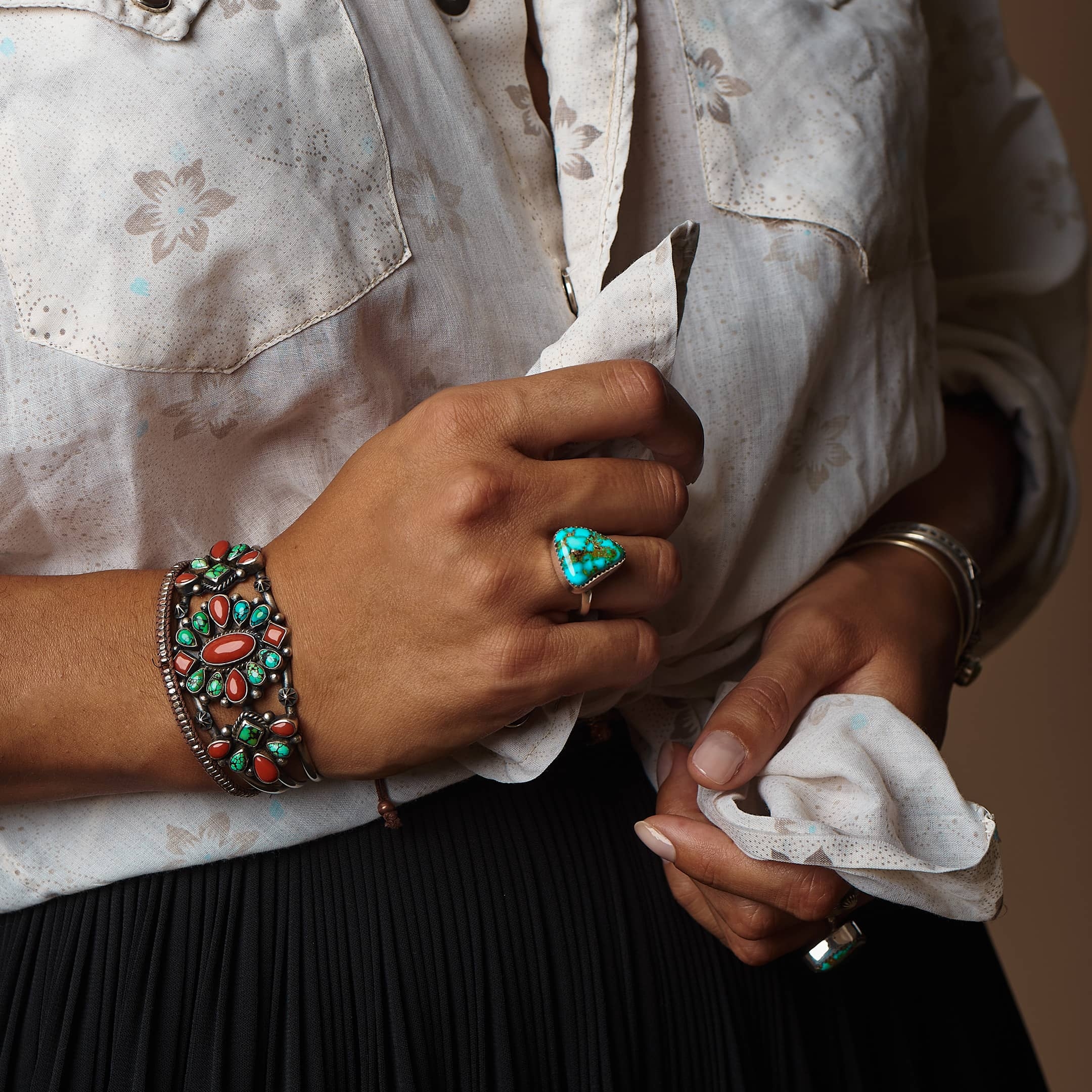 BR708 Harpo turquoise, coral and silver bracelet