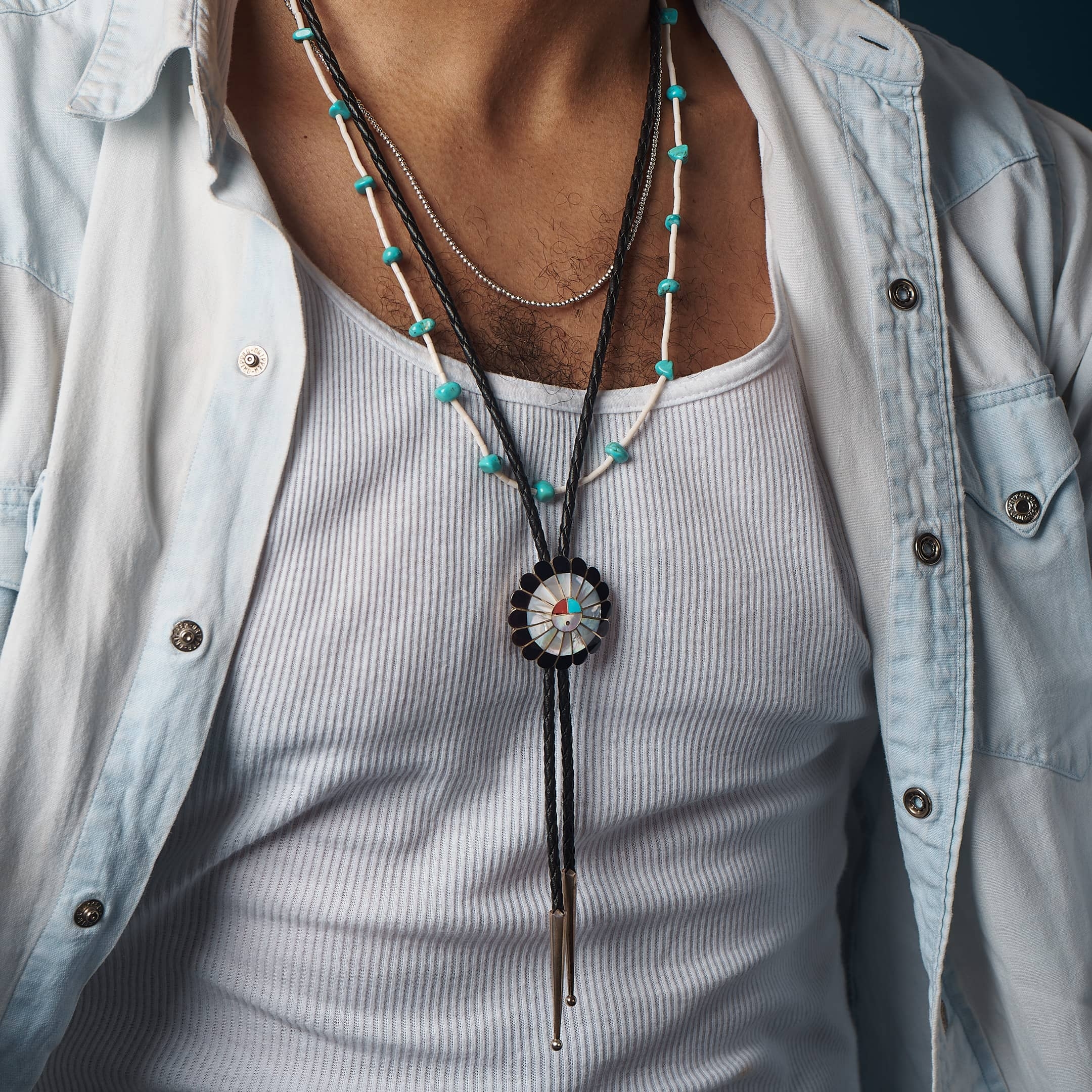 Navajo beads necklace in sterling silver, COw10 - Harpo Paris