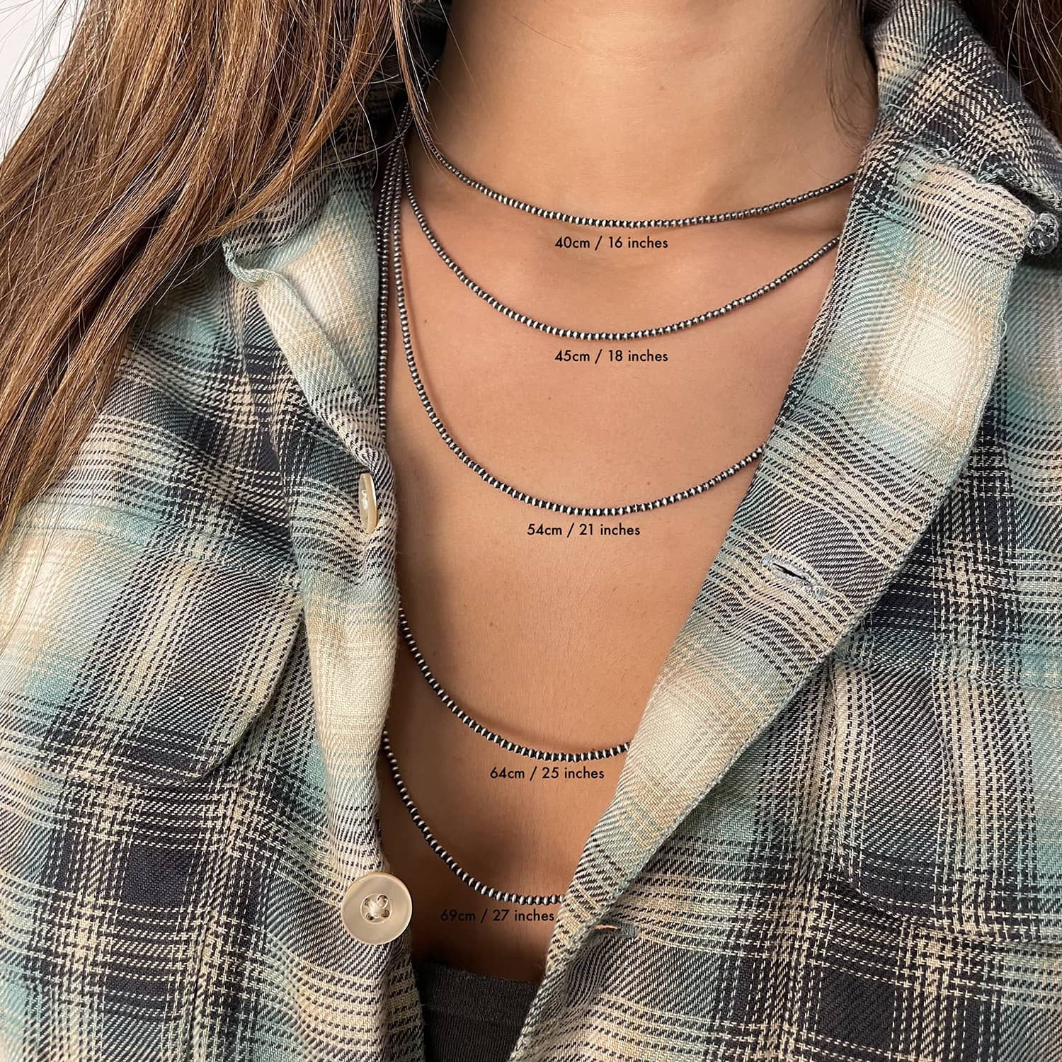 Navajo necklace for men and women in silver beads, COw16 - Harpo Paris