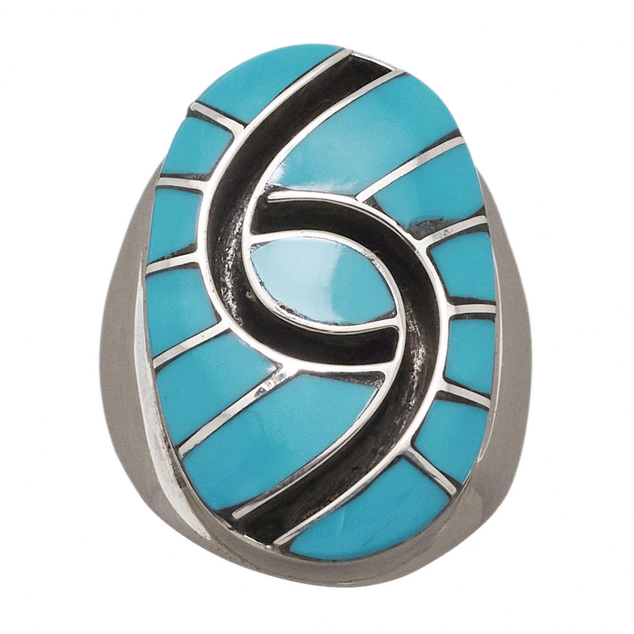 Zuni ring BA1199 inlaid of turquoise and silver - Harpo Paris