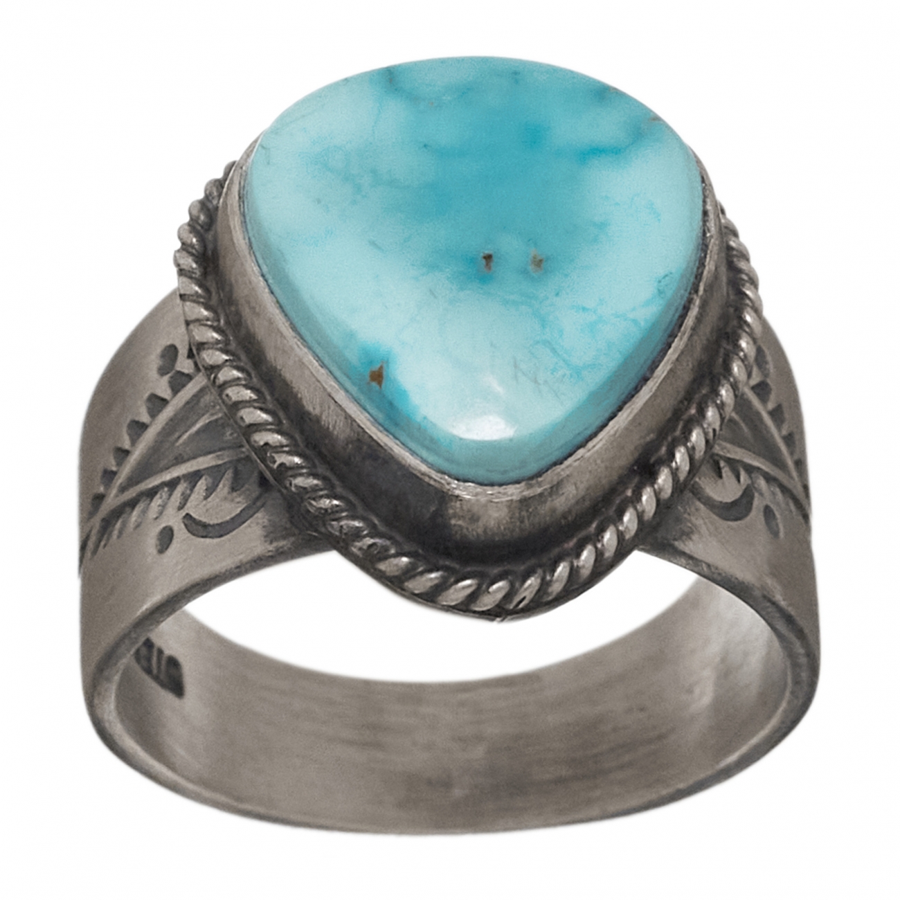 Bague Navajo pour homme BA1212 en turquoise et argent mat - Harpo Paris