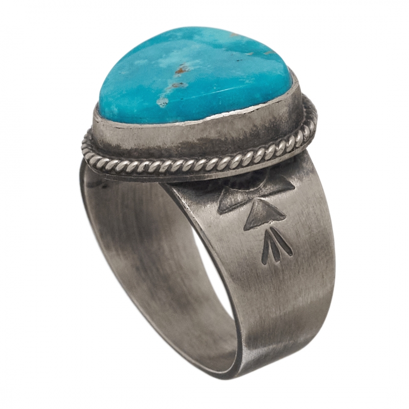 Navajo ring for men in turquoise and mat silver BA1213 - Harpo Paris