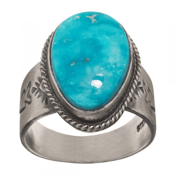 Navajo ring for men in turquoise and mat silver BA1216 - Harpo Paris