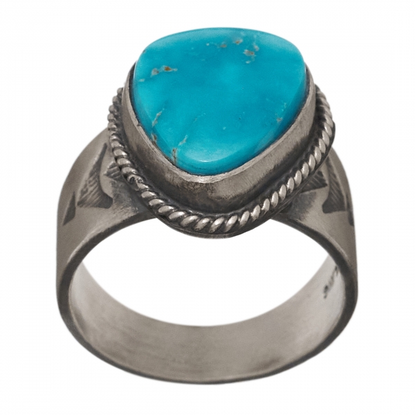 Navajo ring for men in turquoise and mat silver BA1218 - Harpo Paris
