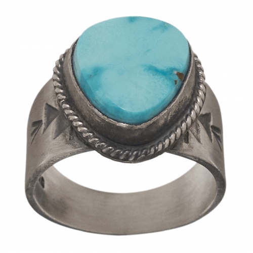 Navajo ring for men BA1220 in turquoise and mat silver - Harpo Paris