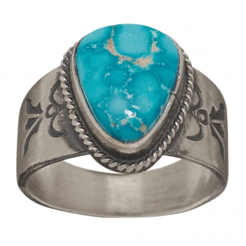 Navajo ring for men BA1221 in turquoise and mat silver - Harpo Paris
