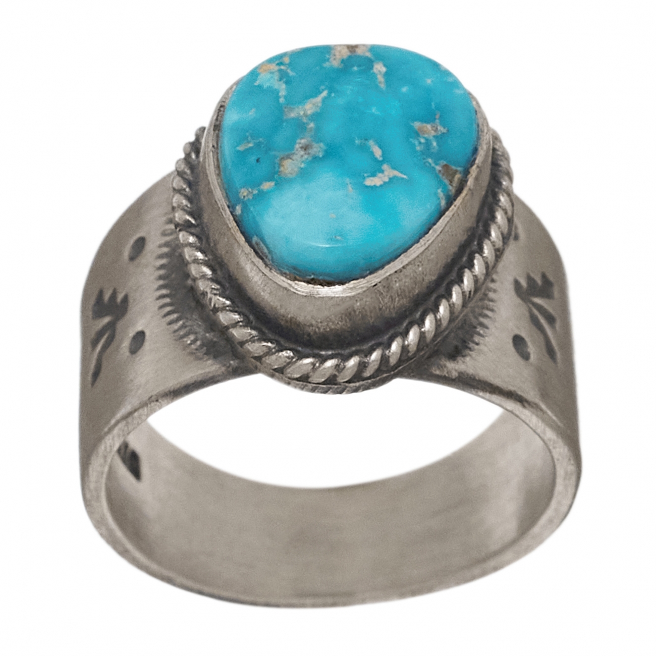 Navajo ring for men in turquoise and mat silver BA1228 - Harpo Paris