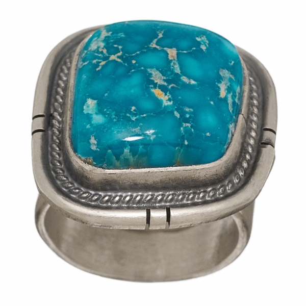 Navajo ring for men BA1241 in turquoise and mat silver - Harpo Paris
