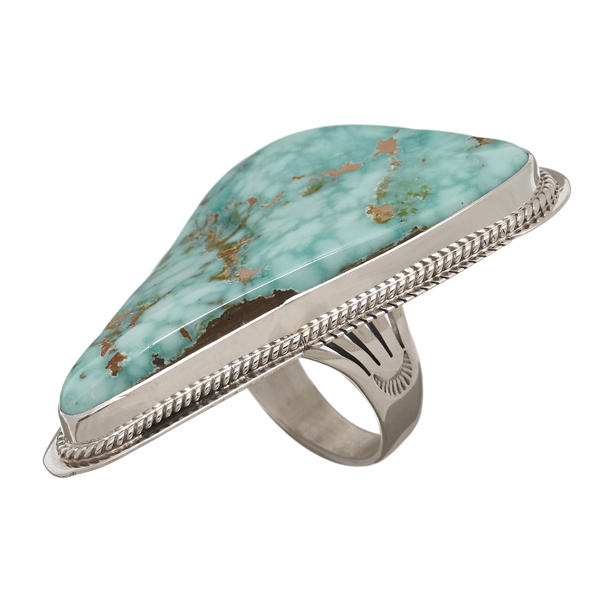 Bague Navajo BA1192 marquetée de turquoise et argent - Harpo Paris