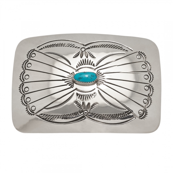Rectangular belt buckle in silver and turquoise BK60 - Harpo Paris