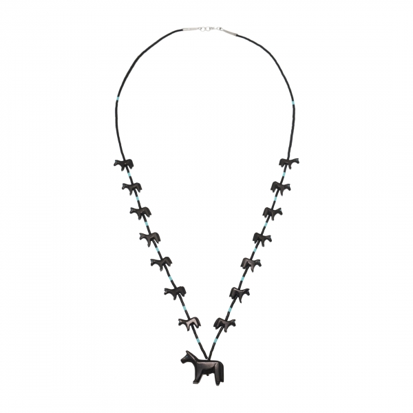 Zuni fetish necklace COFEw29 horses in black jet - Harpo Paris