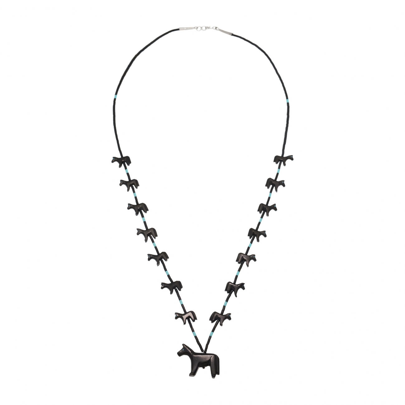 Fetish necklace COFEw29 horses in black jet - Harpo Paris